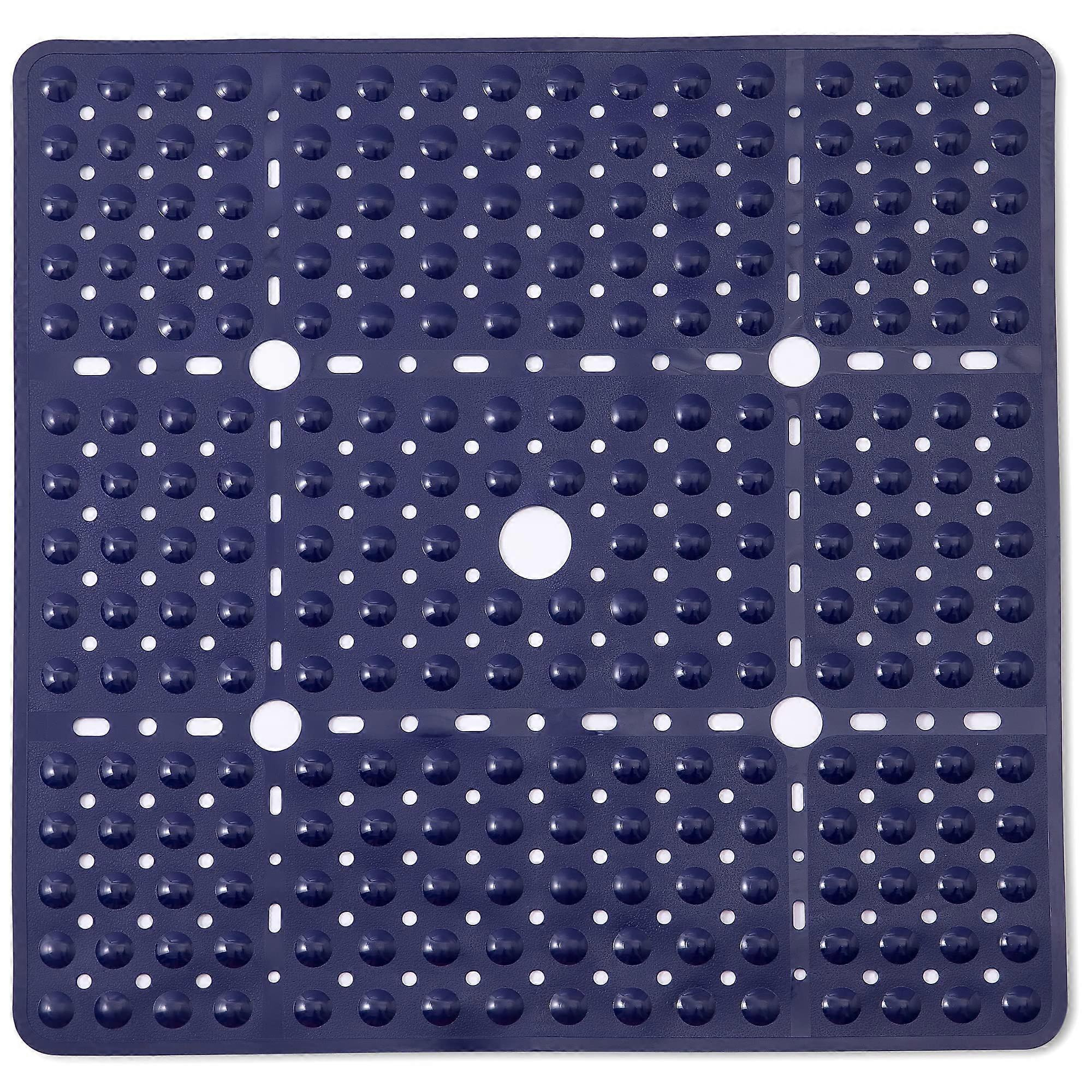Large Square Shower Mat With Drain Hole In Middle, Navy Blue 27x27, Non Slip Shower Mat, Square Bath Mat, For Showers