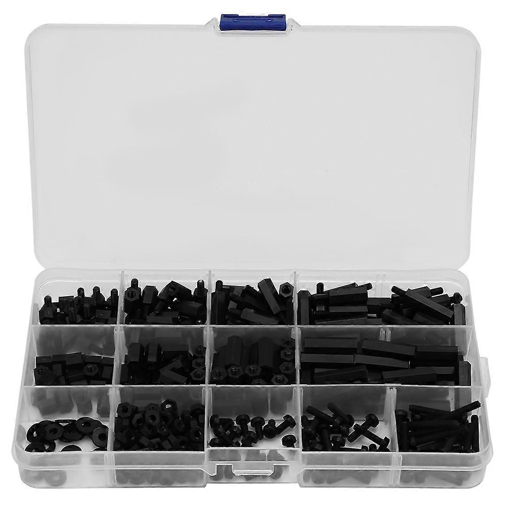 320pcs/box Black Nylon Two Way Hex Column Standoff Spacers Screw M3 Nut & Screw Set