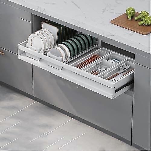 Extendable Drawer Organizer 47x42x7 cm White No Drill Installation Pull Out Shelf For Pantry & Cabinets