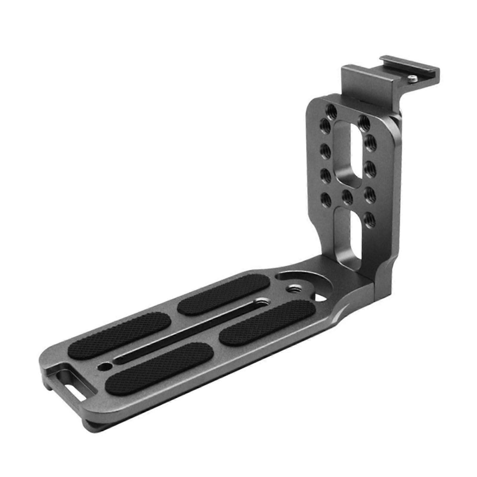 Camera Quick Release L Plate with Hot Shoe Mount and Multiple 1/4 Screw Holes, Lightweight Grey