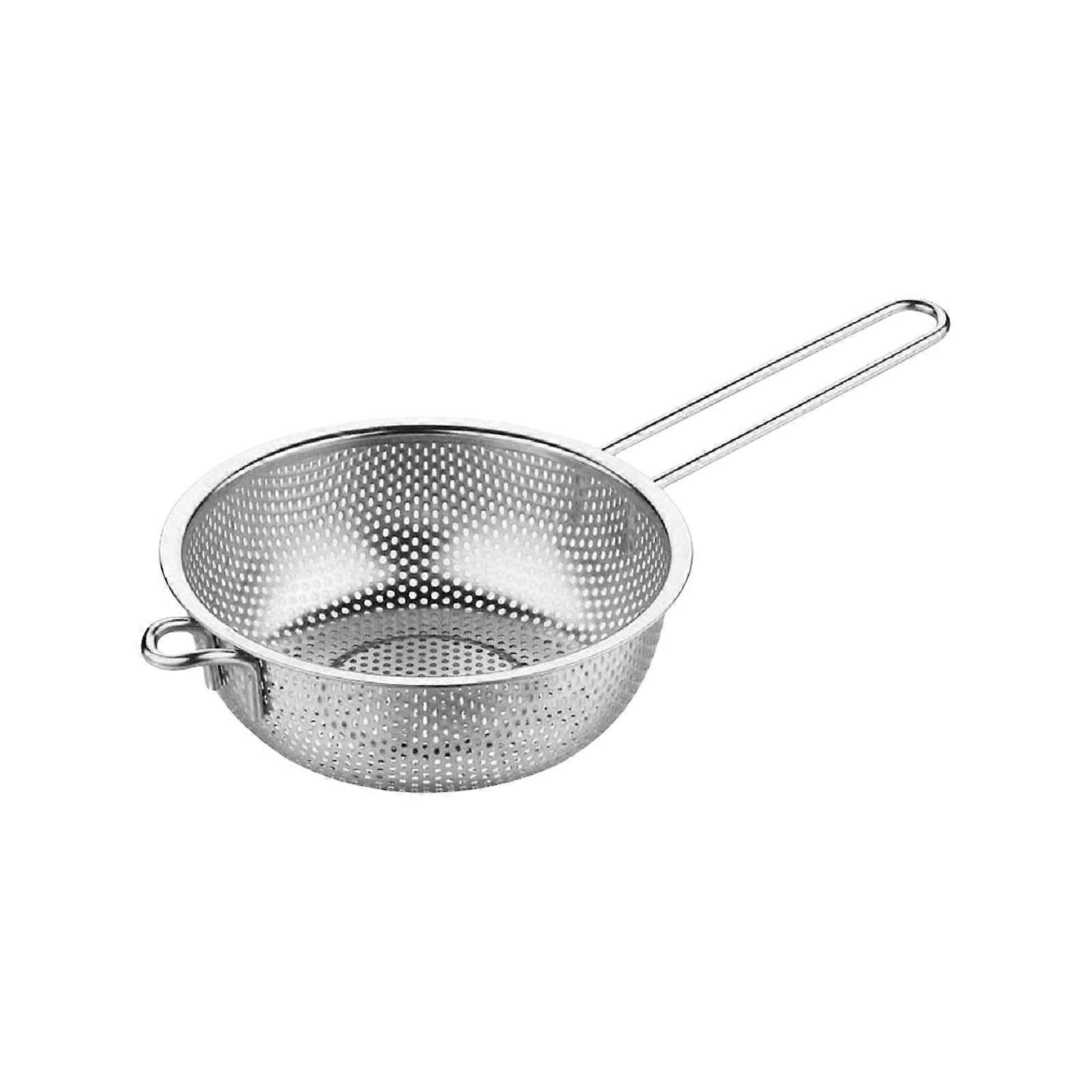 Stainless Steel Mesh Colander 25.5cm Ergonomic Handle Food Strainer For Rinsing Drying And Straining