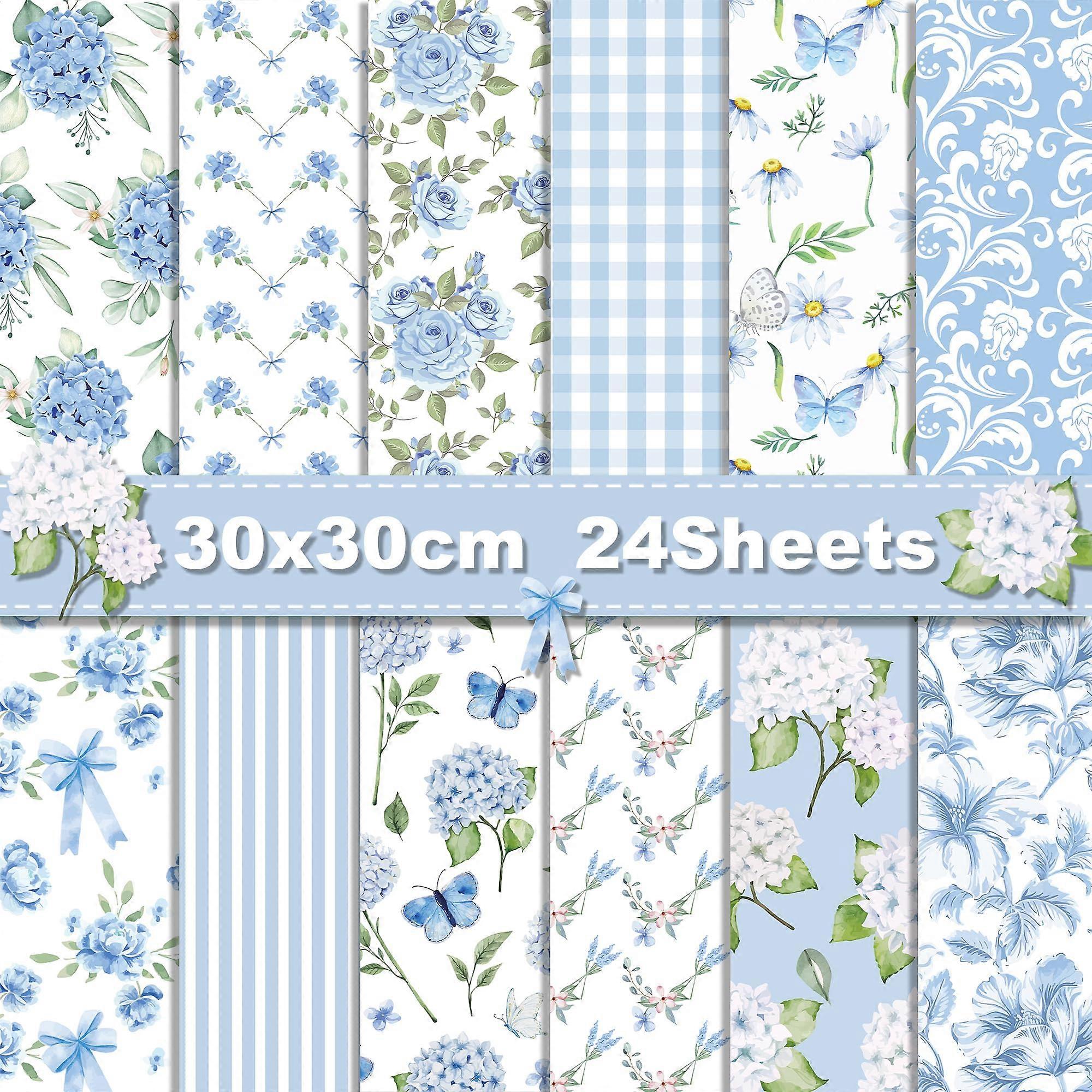 Light Blue Hydrangea Scrapbook Paper Set 24 Sheets Double Sided Floral Craft Sheets for Card Making and DIY Albums