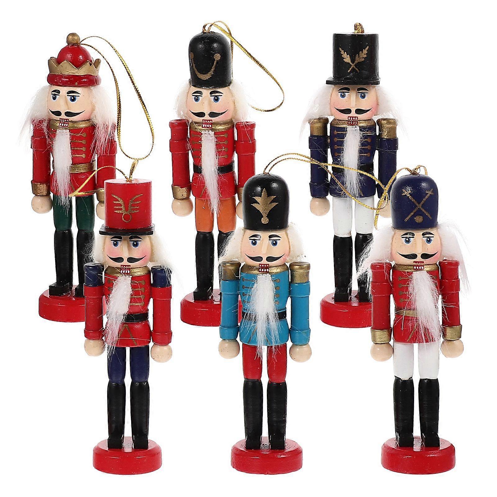 6pcs Christmas Hanging Nutcracker Wooden Nutcracker Ornament Xmas Tabletop Nutcracker