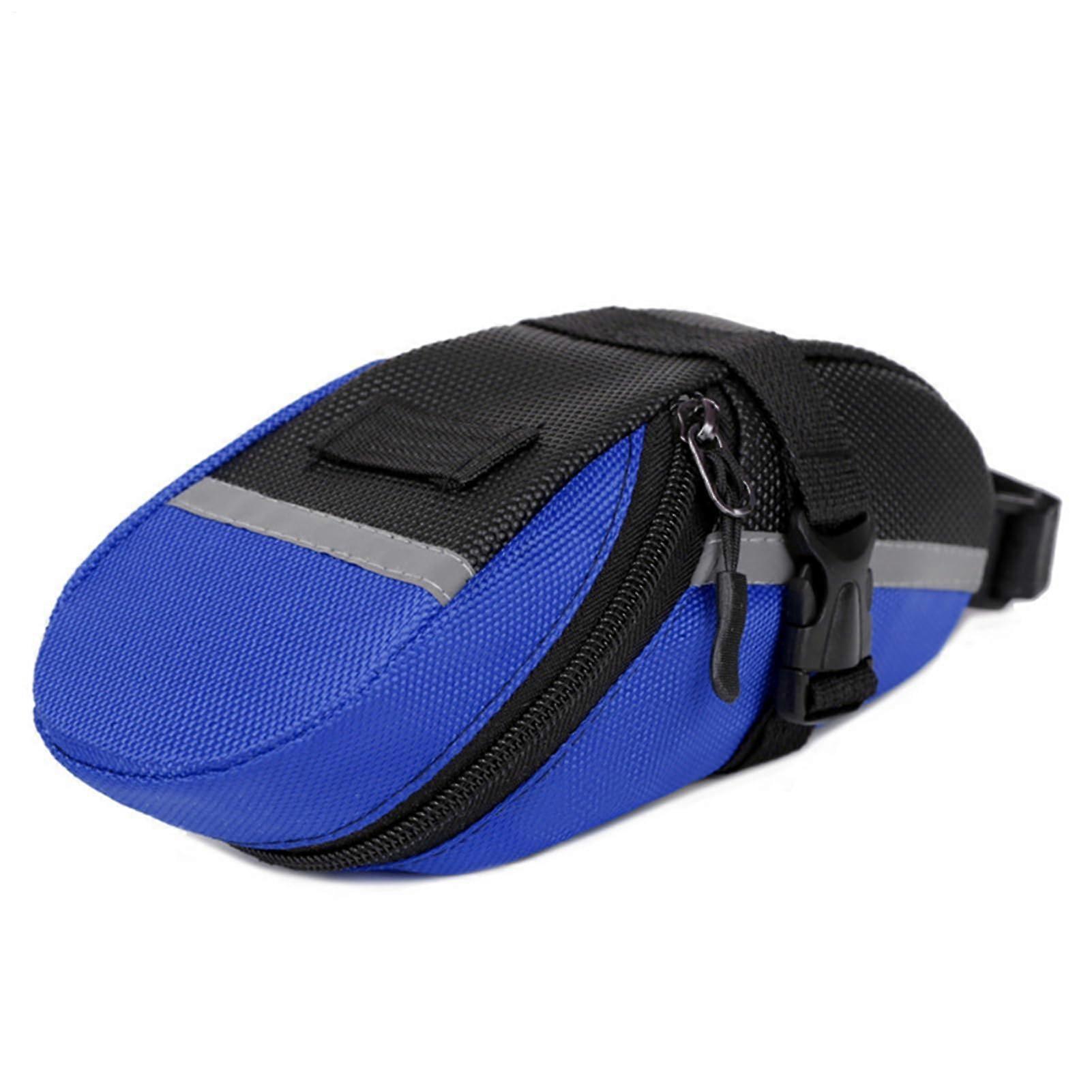 Road Bike Saddle Bag Waterproof Oxford Fabric with Large Capacity and Reflective Design Blue