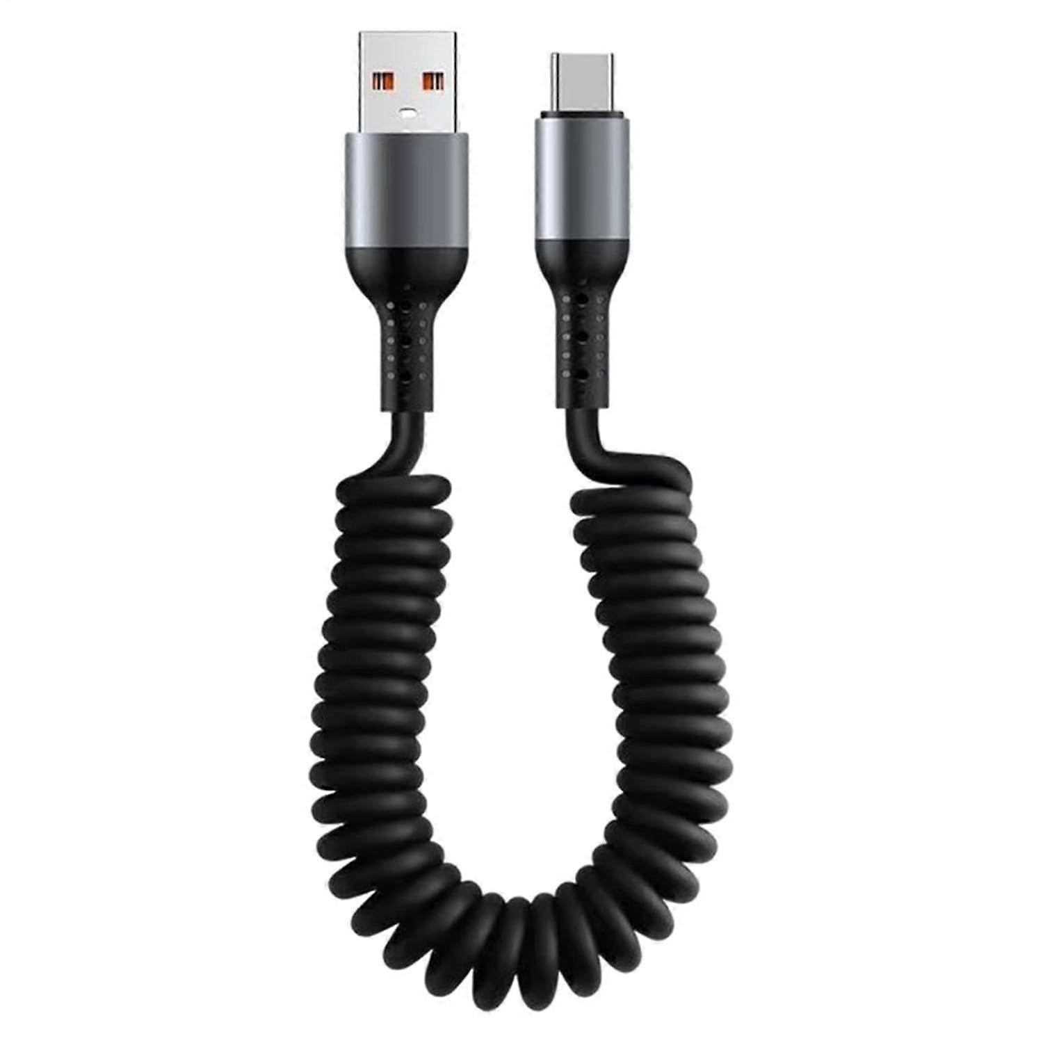 Retractable USB-C cable, fast charging cable - Coiled Type-C charger | Coiled data cable for Type-C devices