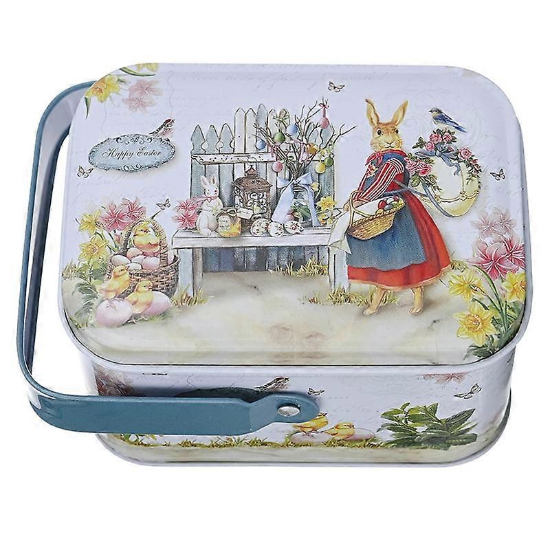 Easter Empty Tinplate Container Easter Gift Box Handle Cookie Chocolate Party Supplies Candy Jar Tinplate Storage Box