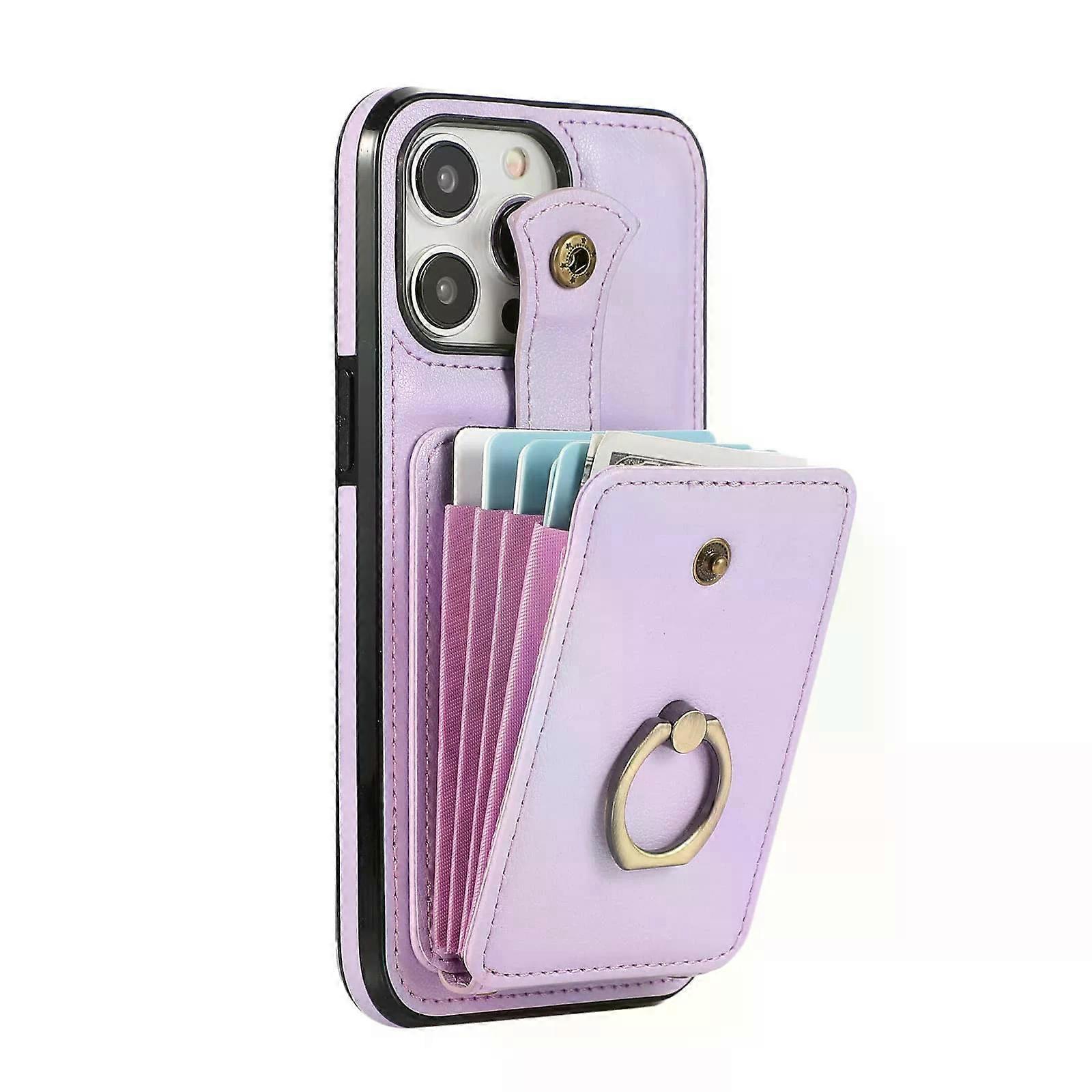 For iPhone 16/15/14 Pro Max 16 15 14 Plus Case Wallet with Card Holder, 360°Rotation Finger Ring Holder Kickstand, RFID Blocking
