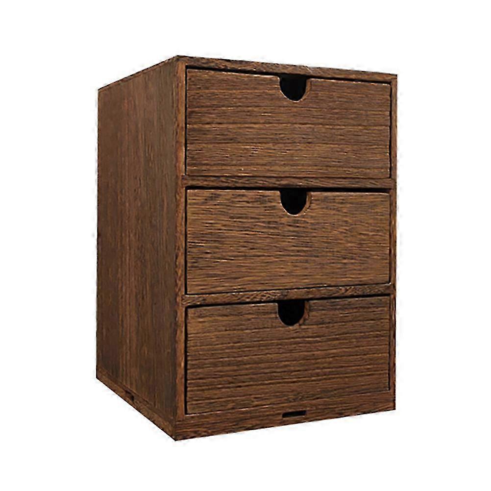 Wooden Multi-layer Storage Case Desktop Drawer Style Sundry Sorting Box (Brown)