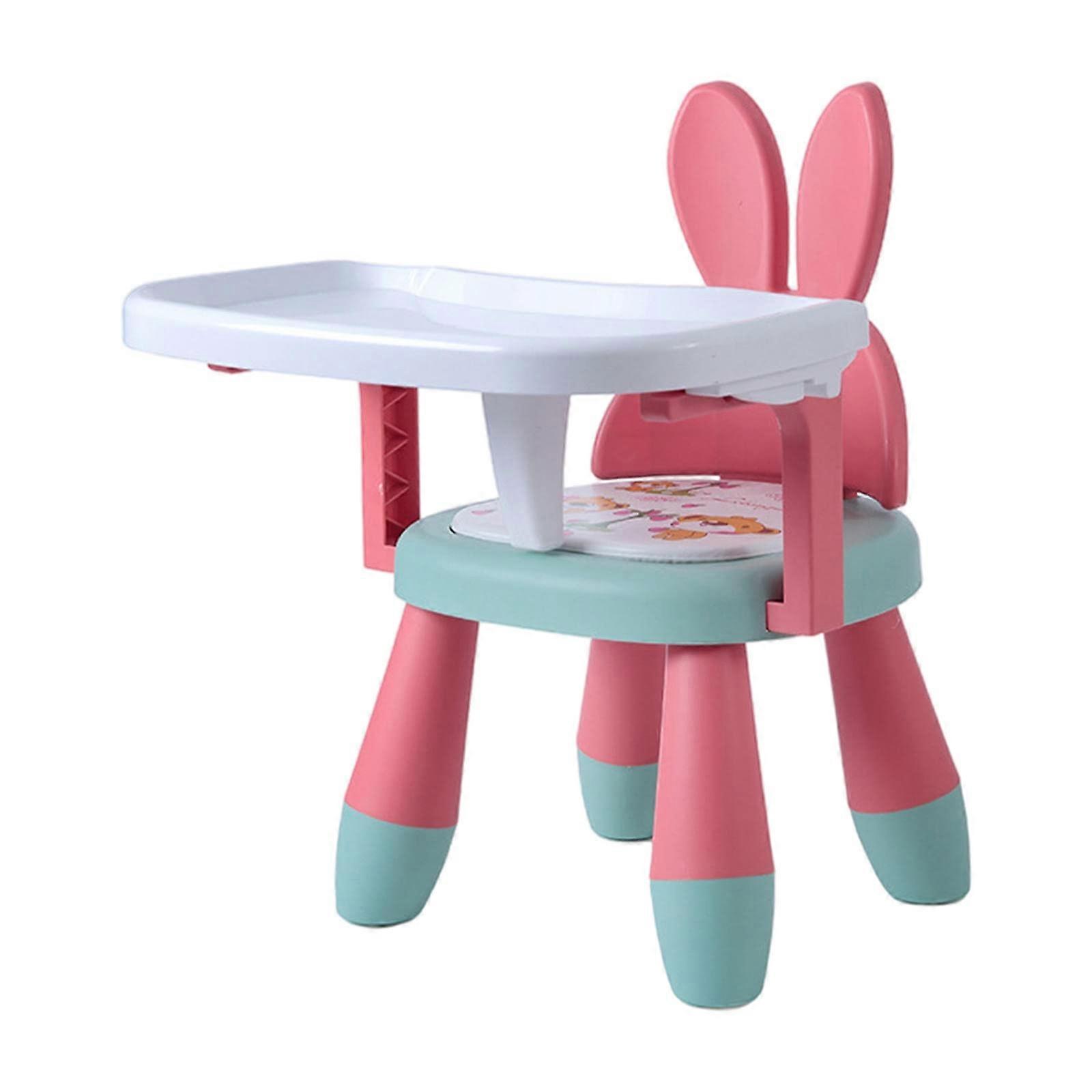 Portable Baby Feeding PVC Seat With Tray AntiSlip Easy to Clean Compact Stool Pink Or Green Rabbit