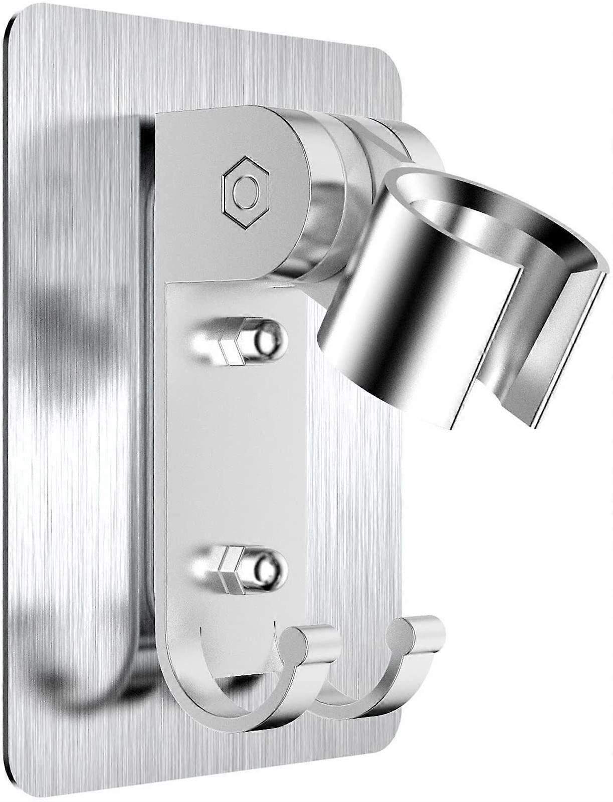 Strong Adhesive Adjustable Shower Head Holder with Wall Mount Bracket and 2 Hanger Hooks Chrome