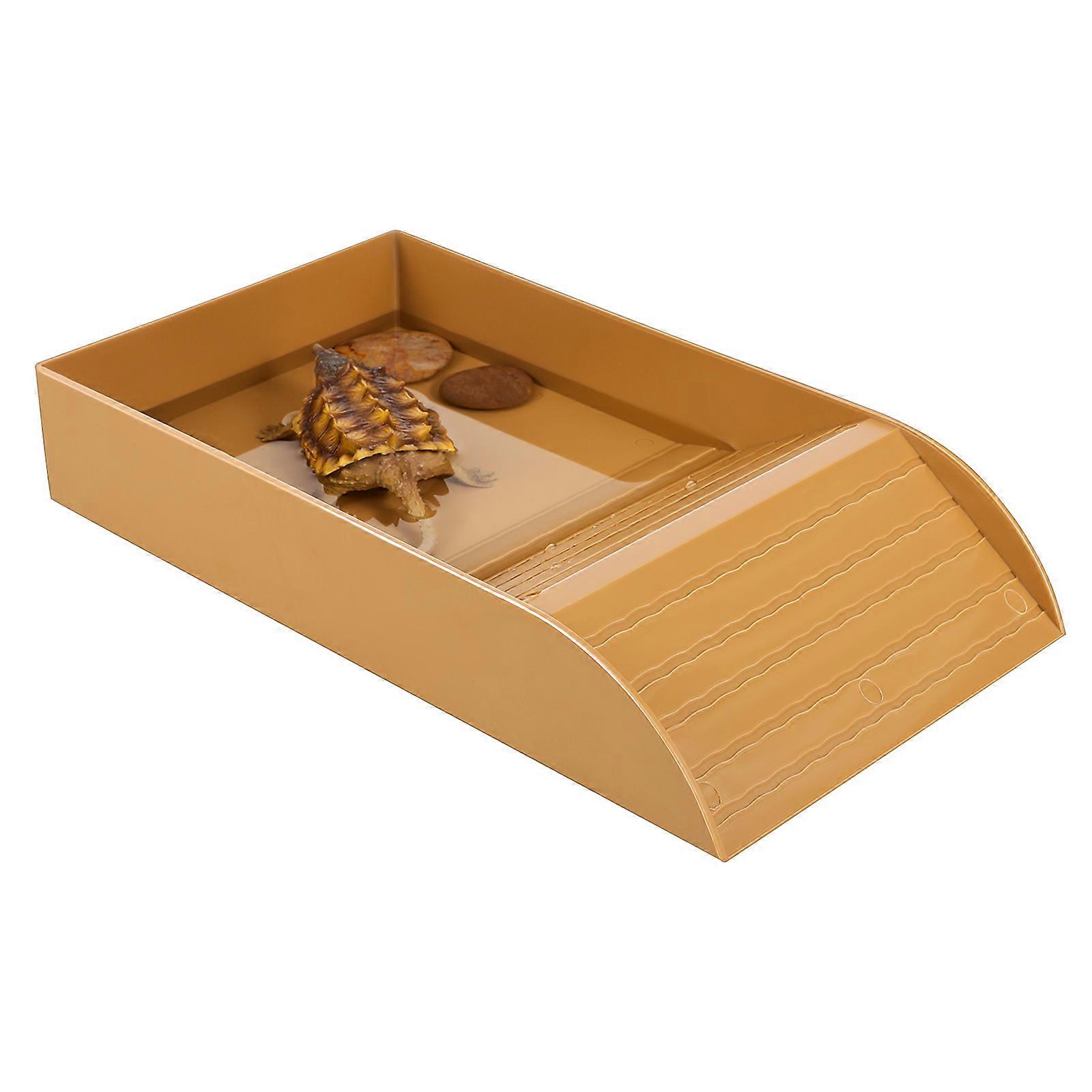 Reptile Ramp Tortoise Pool With Ramp Turtle Feeding Dish Secure Design 14.2×7.9×2.4in Basking 1Pcs