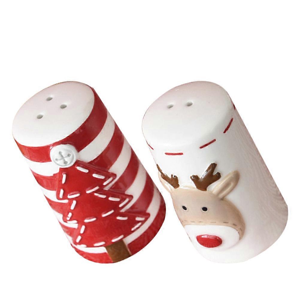 2pcs Ceramic Spice Seasoning Container For Salt Pepper Xmas Present With Cute Design For Kitchen Bbq