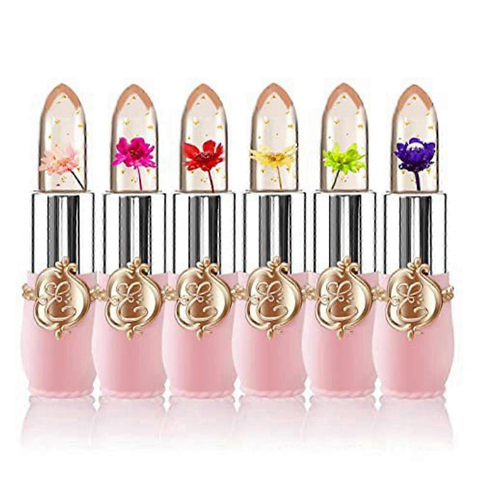 Lápiz labial Crystal Flower Jelly, bálsamo labial nutritivo de larga duración, humectante para labios Magic Temperature Color Change Lip Gloss