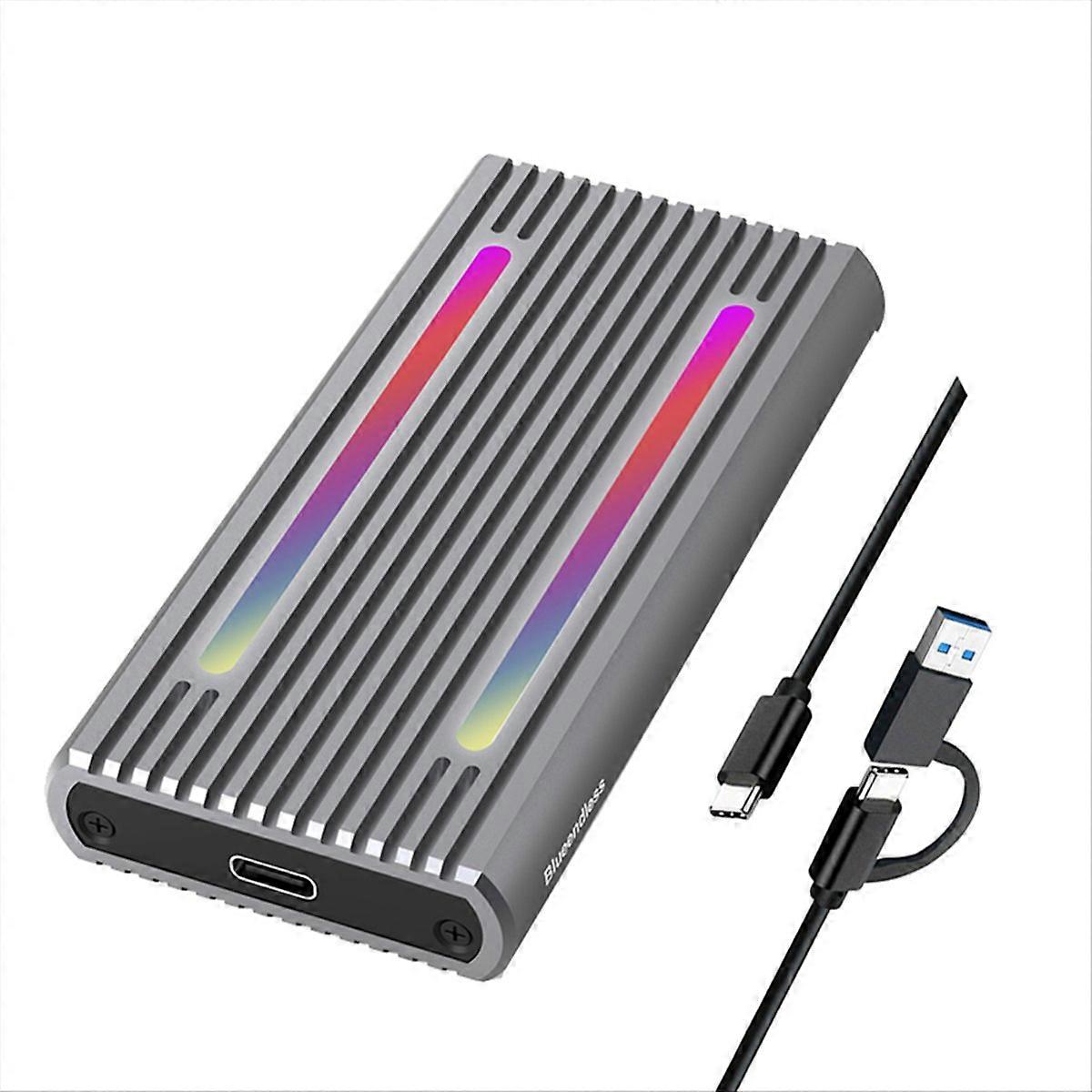 USB C Dual Protocol M2 NVMe SSD Enclosure 10Gbps with RGB LED Light