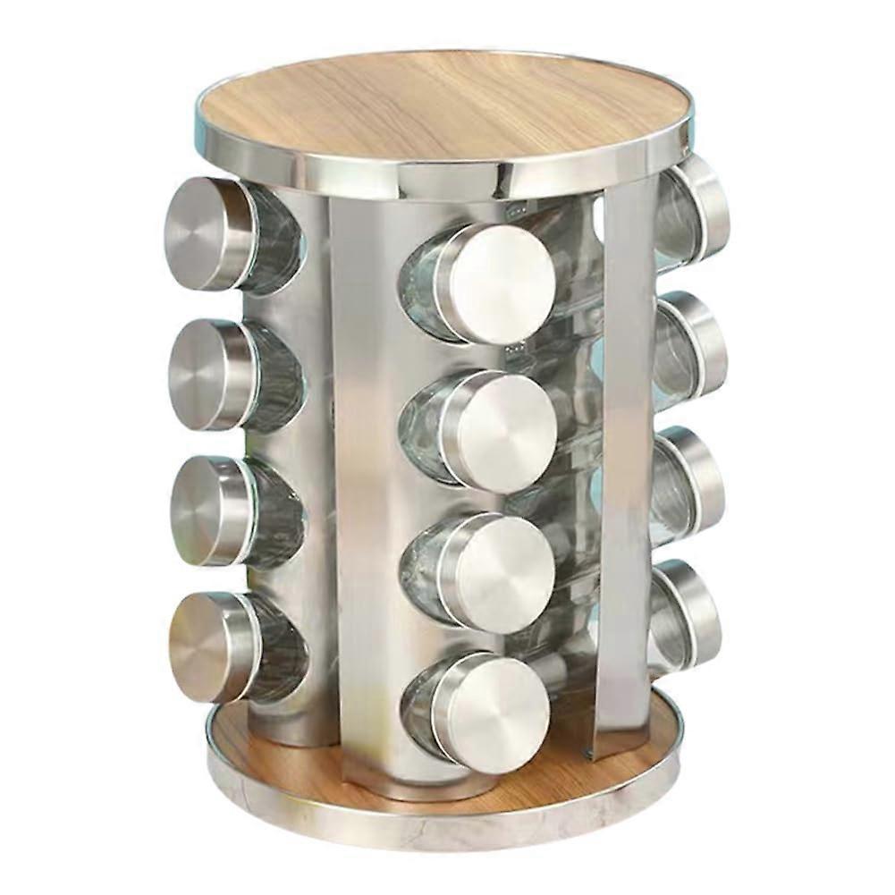 16 Jar Rotating Spice Rack Organizer with 360° Base and Stainless Steel Kitchen Countertop Design