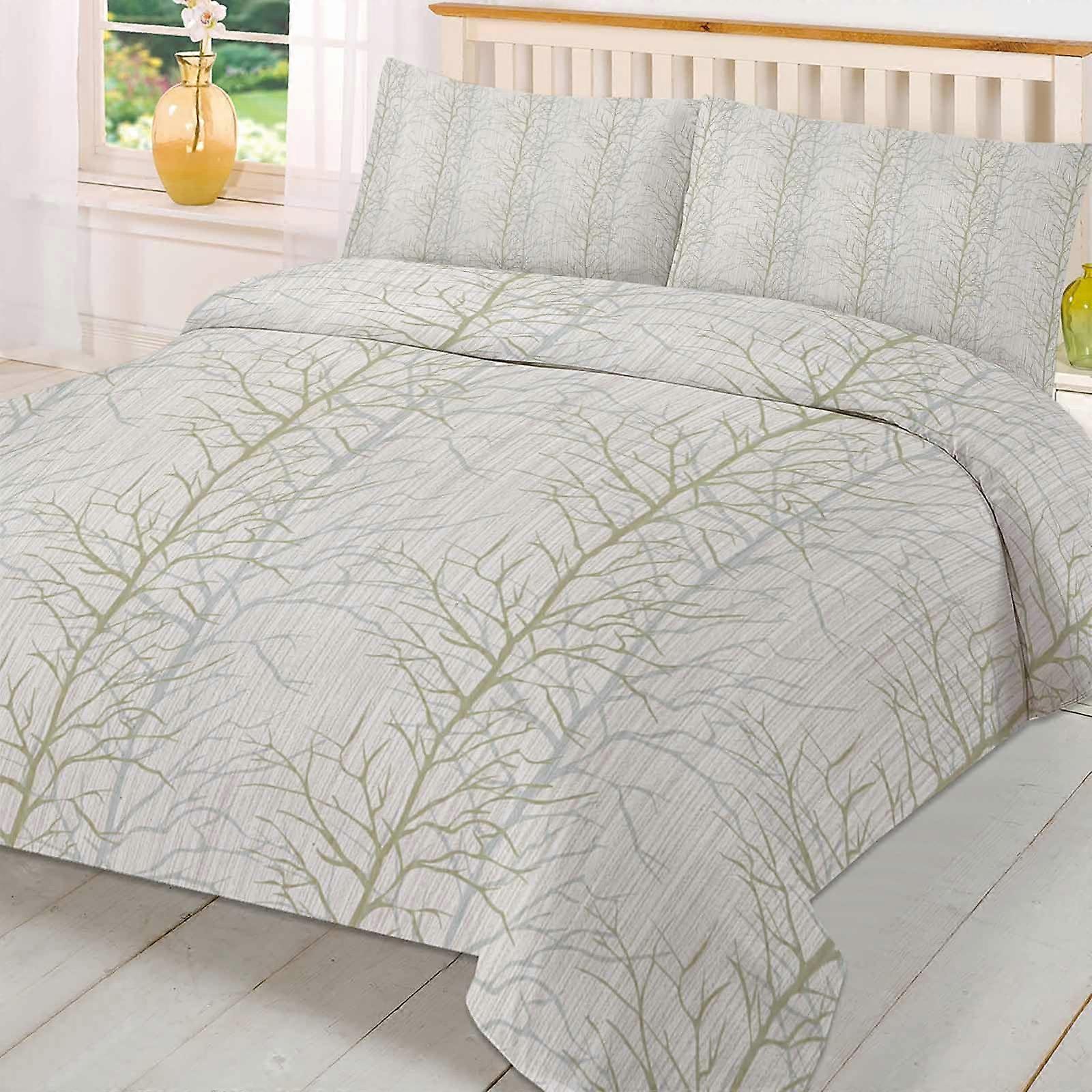 California King Microfiber Duvet Cover Set with Botanical Forest Print, Zipper Closure and Corner Ties
