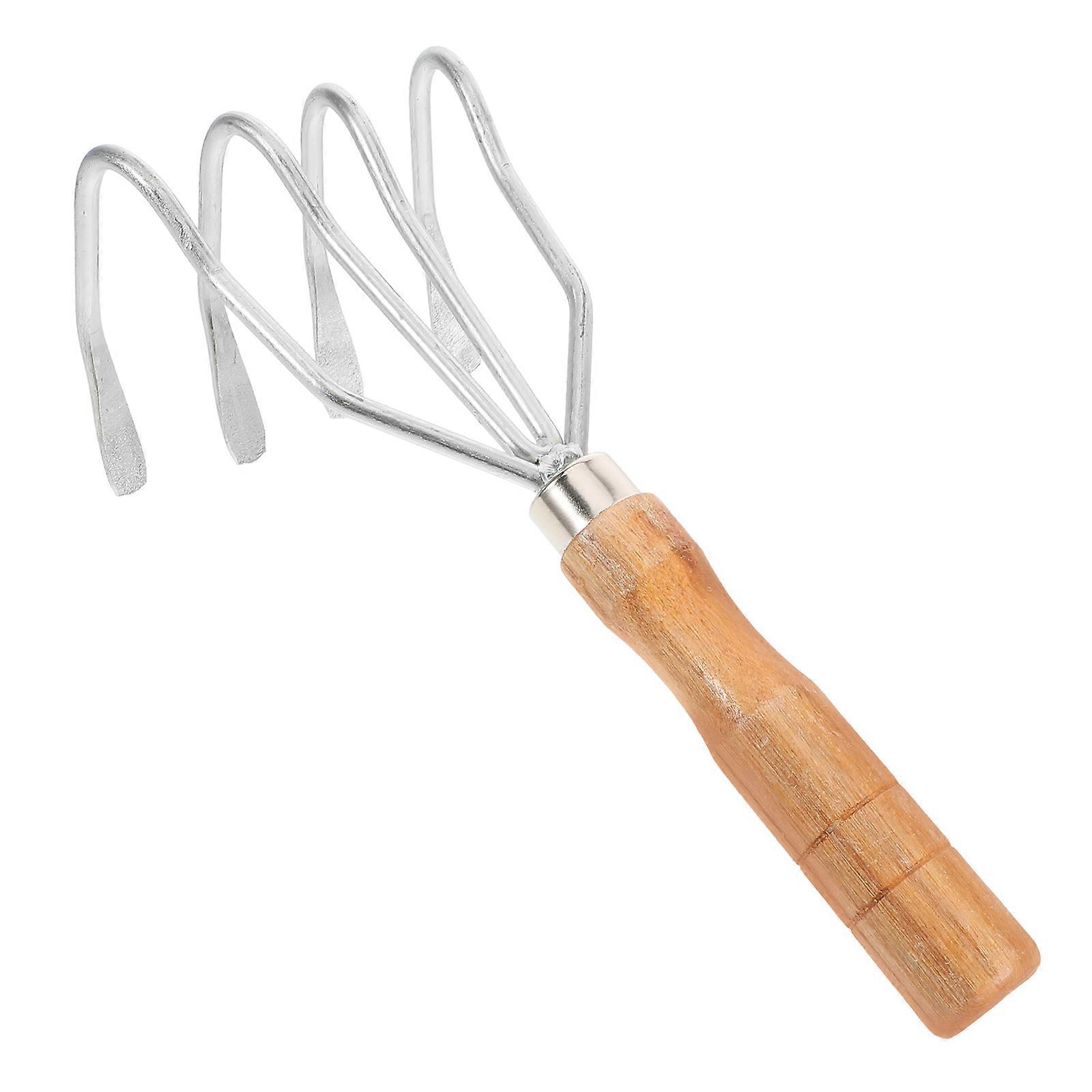 Clam Rake Claw Handheld Rake for Digging Silver Metal Wood Tool