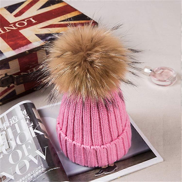 Winter Female Real Raccoon Fur Pom Poms Hat For Boy's Girl 's Hat Knitted Cap Thick Women Skullies Beanies