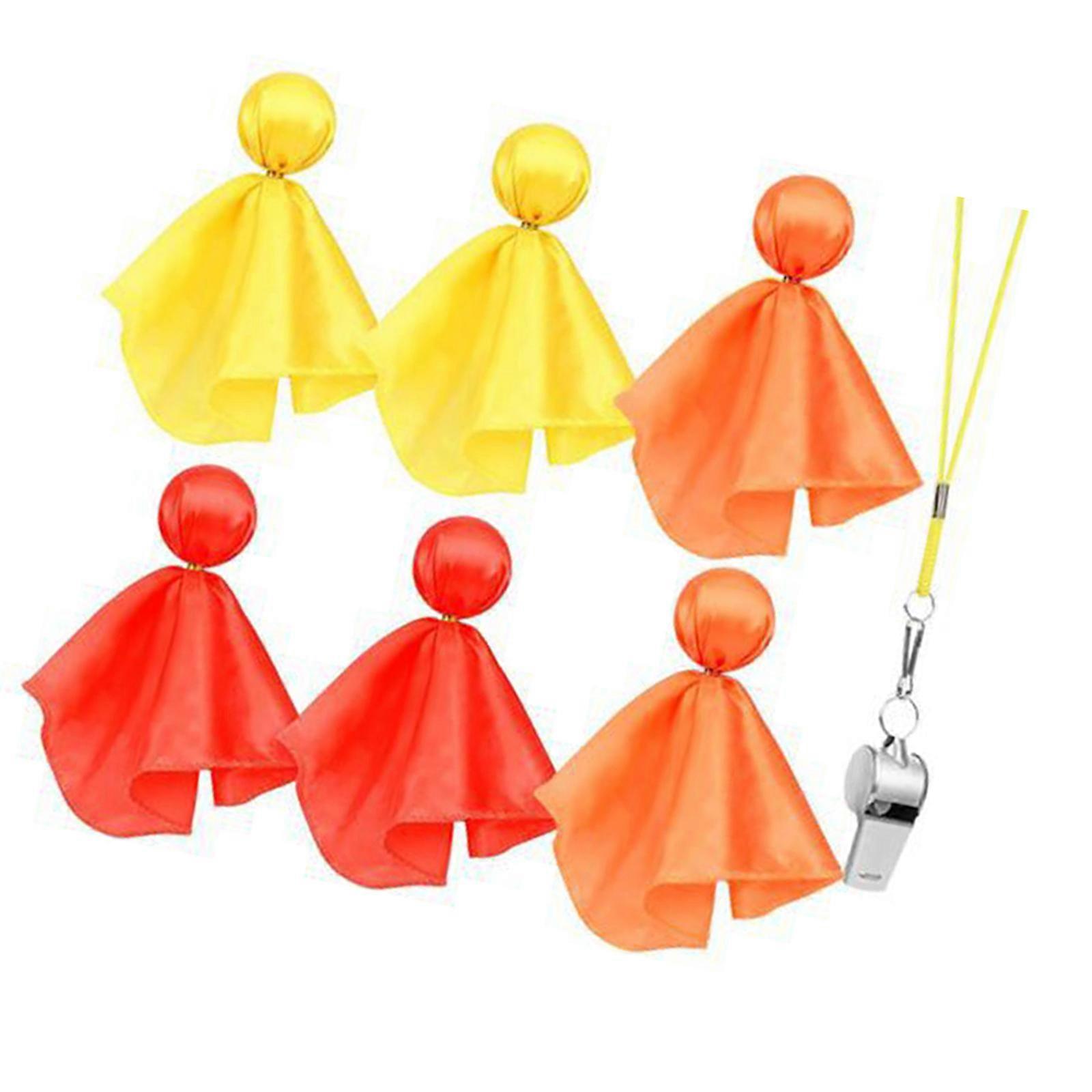 6pcs Referee Flags Challenge Flags with Whistle for Football Game Football Penalty Flags Referee Gear Tossing Flags Multicolor