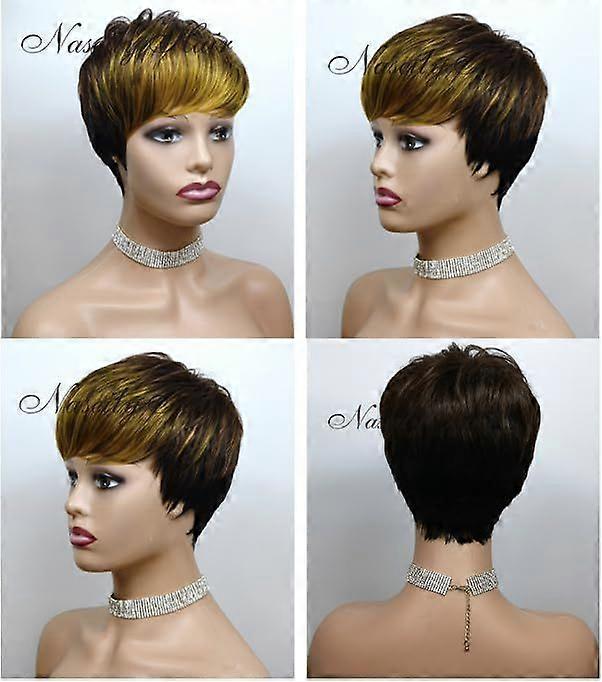 Straight Short Wig Synthetic Pixie Cut Wigs With Bangs Two Tone Short Wigs For