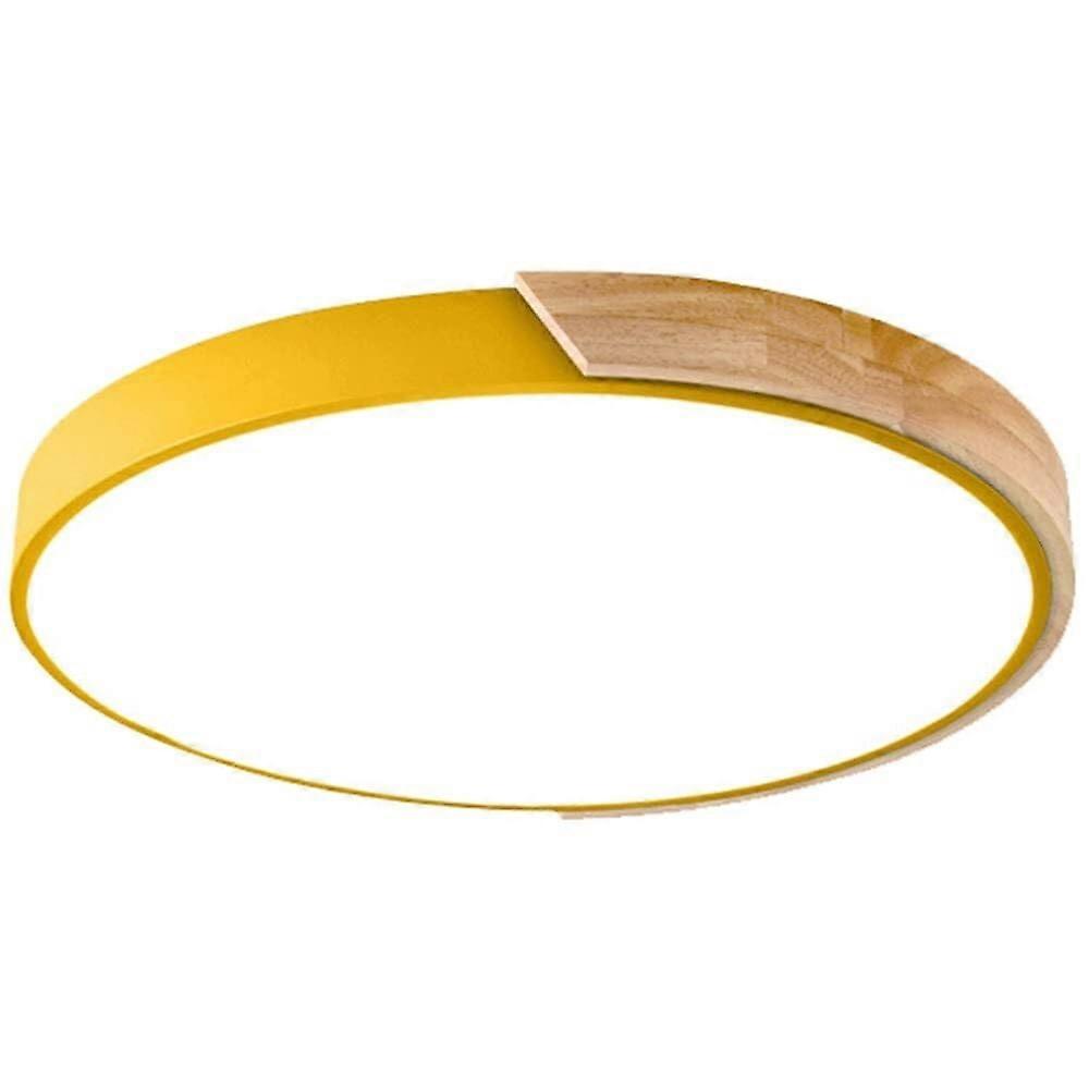 Modern Ultra Thin LED Ceiling Light with Wood Accent Flush Mount, Cold White, Yellow 15.7in