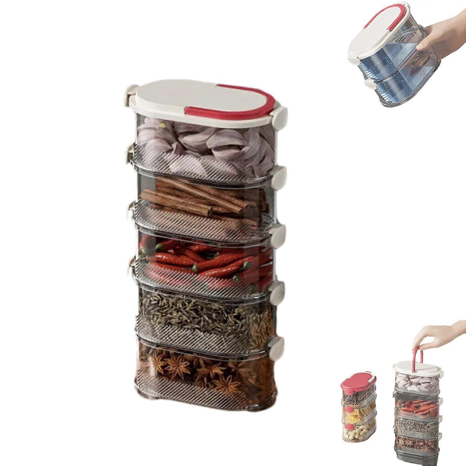 Multi Layer Spice Organizer with Airtight Lids, Stackable Vertical Storage Box for Kitchen, White 4 Layers