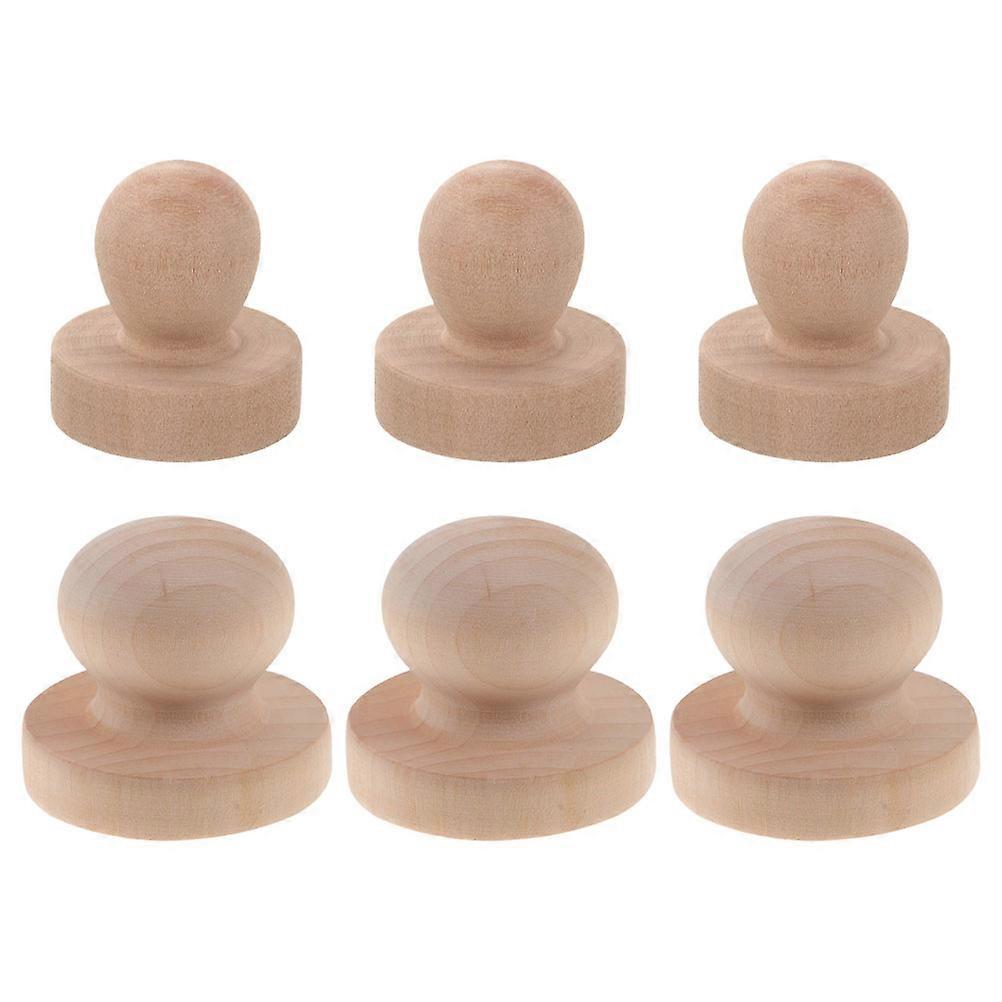 Solid Wood Stamp Handle for DIY Crafting 3Pcs Round Comfortable Grip Beige