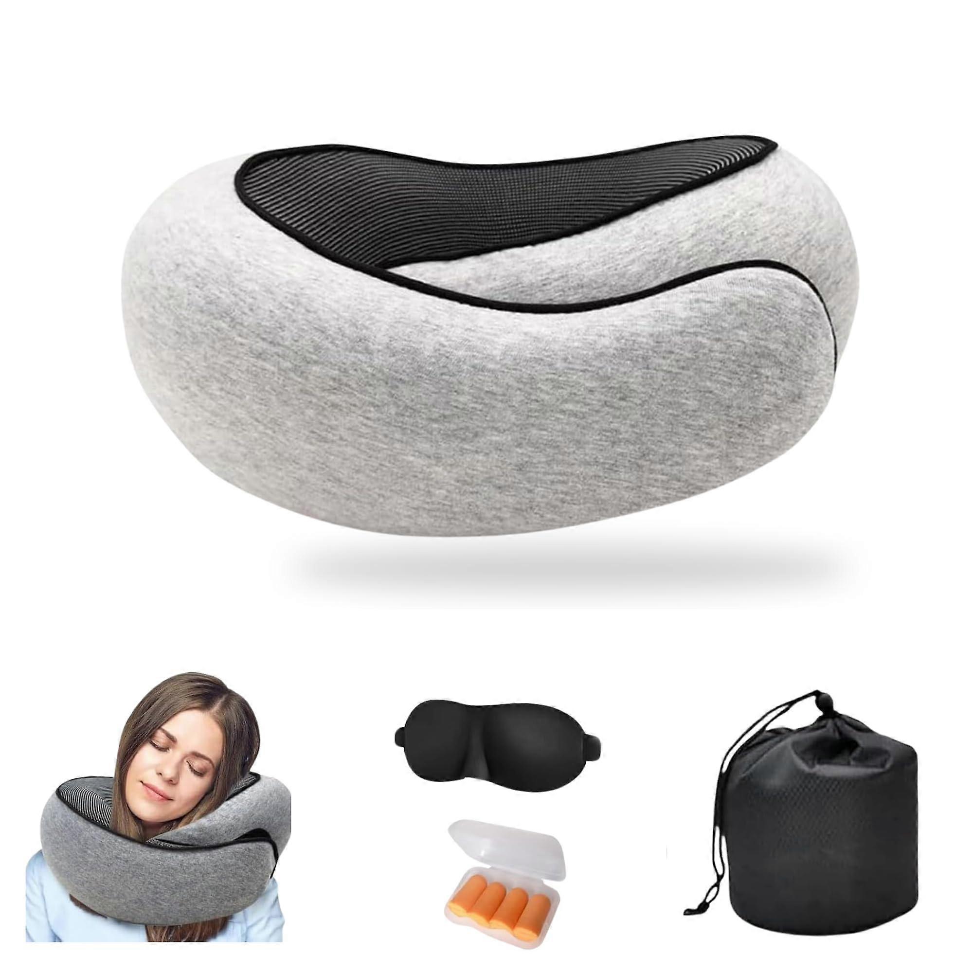 Travel Neck Pillow with Memory Foam, Ergonomic 360° Support, Adjustable Fit for Airplane Flights