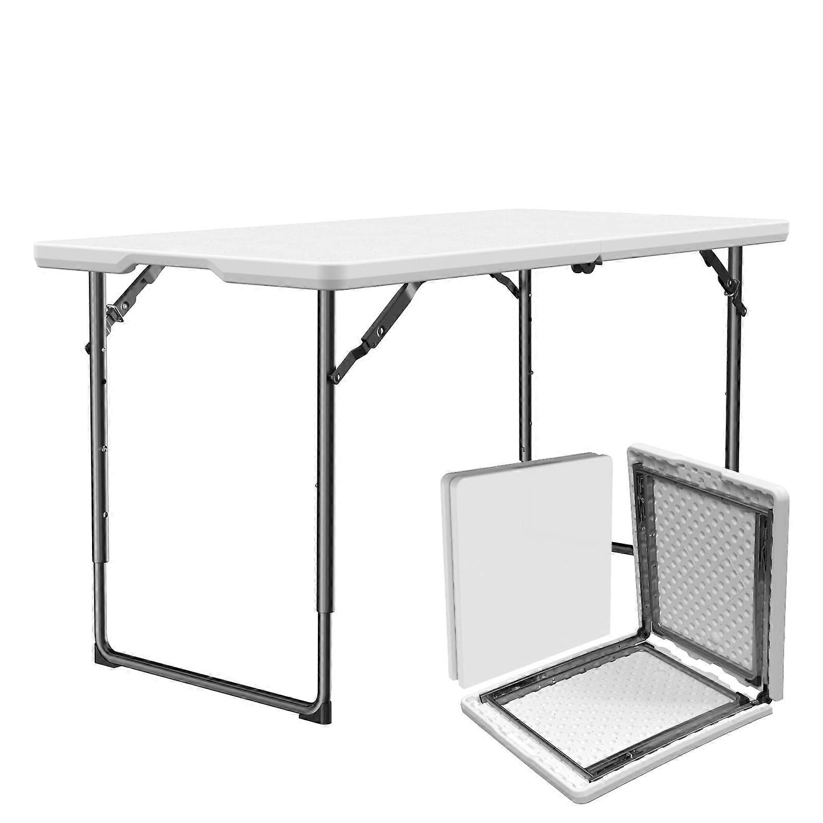4ft Folding Table with Adjustable Height, Heavy Duty Plastic FoldinHalf for Indoor Outdoor Use White