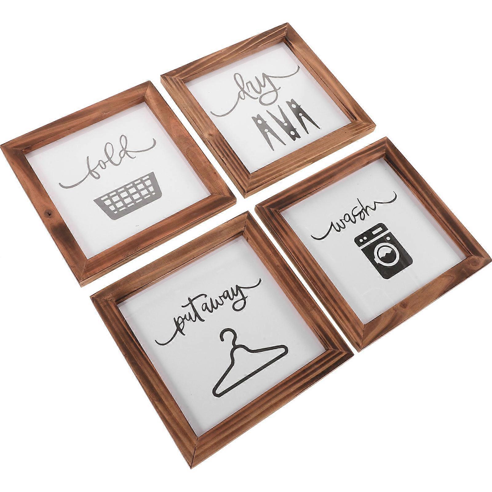 Black Wooden Laundry Room Sign Decor for Wall Mounted Rustic 4Pcs