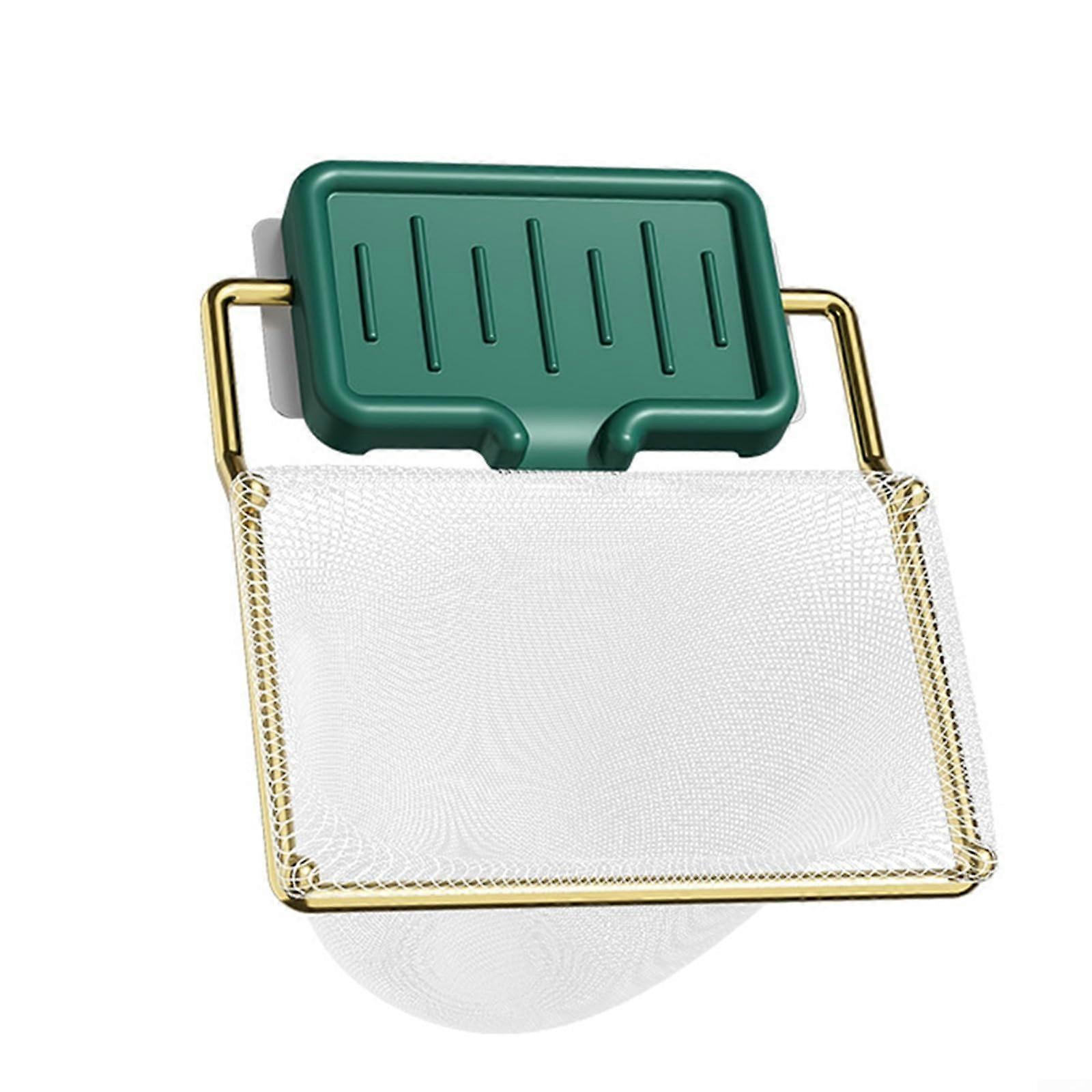 Foldable Mesh Sink Strainer with Corner Organizer Rack for Efficient Drainage, 21x17cm Green