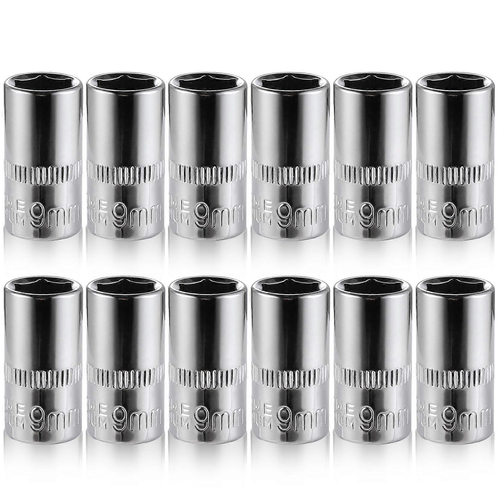 12 Piece 1/4 Inch Drive 9mm Socket Set, Shallow Design, Corrosion Resistant with Case