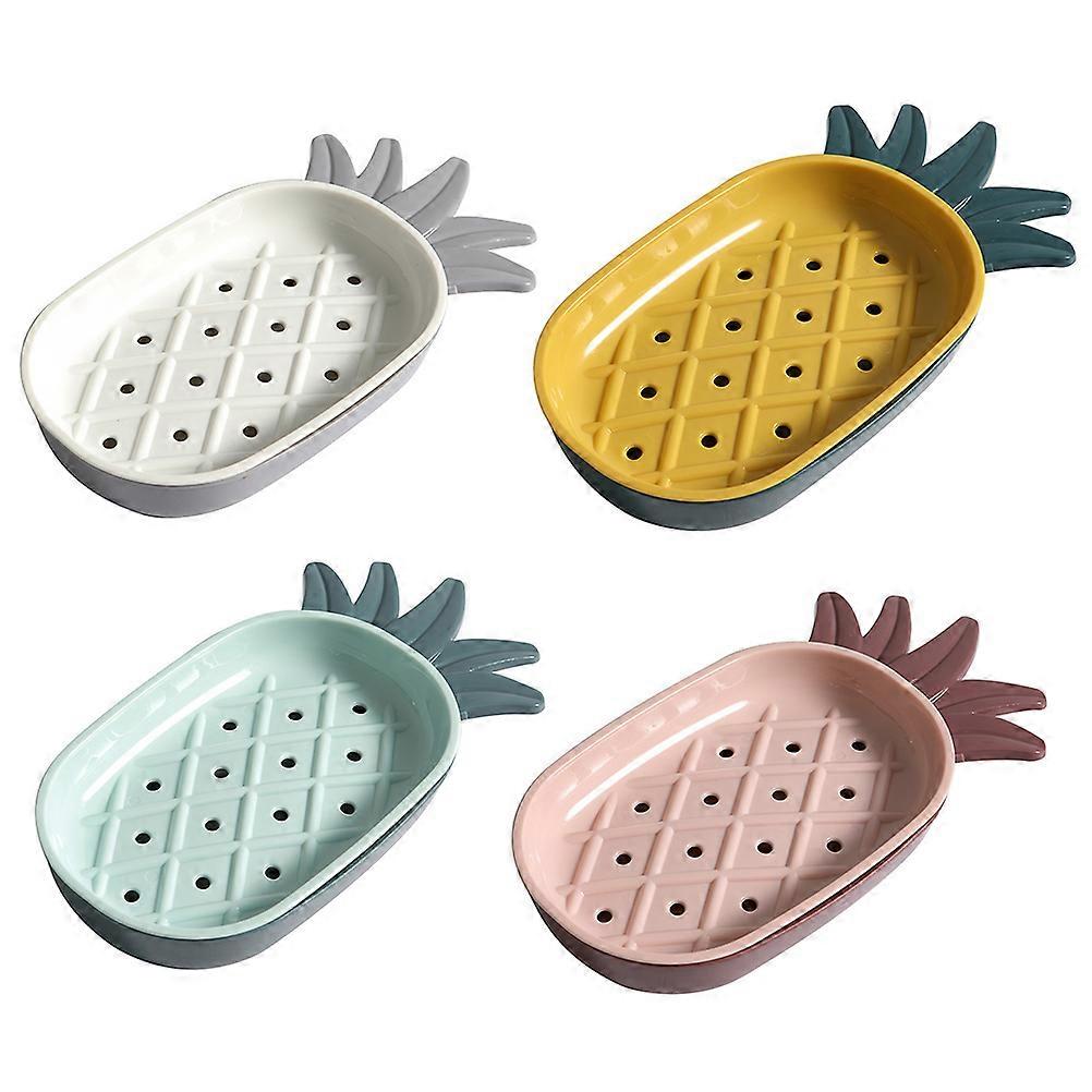 Plastic Soap Box Pineapple Shape Soap Dish Tray for Home Use 4Pcs
