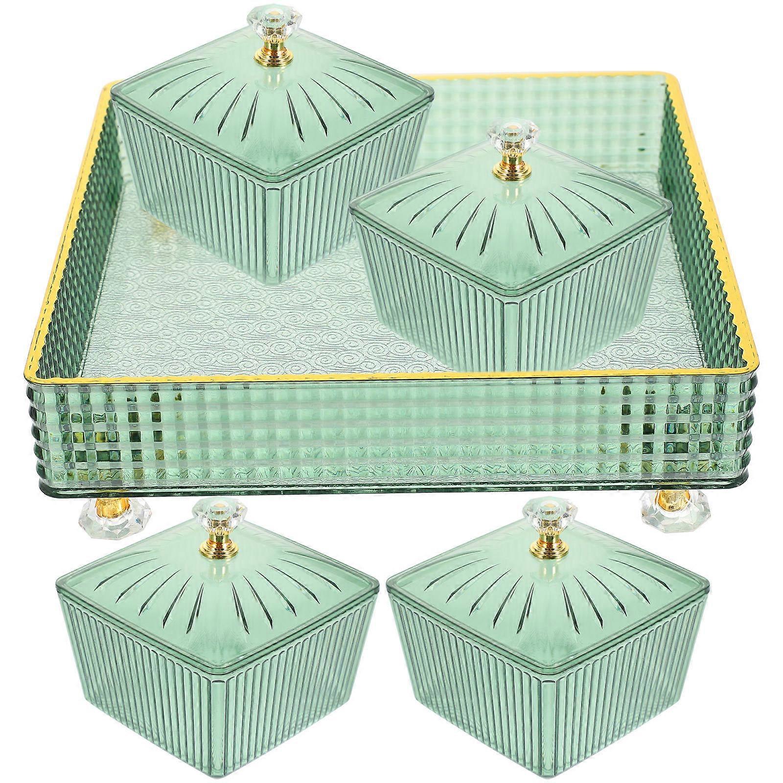 Snacks Dish with Tray Divided Serving Plates for Storage Use 1Set Green