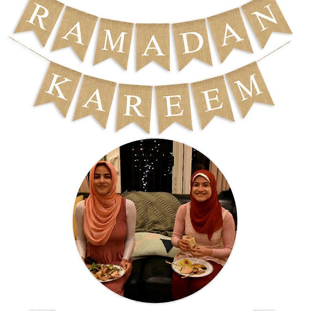 Eid Pull Flag Ramadan Banner for Party Decoration Ramadan Burlap Banner