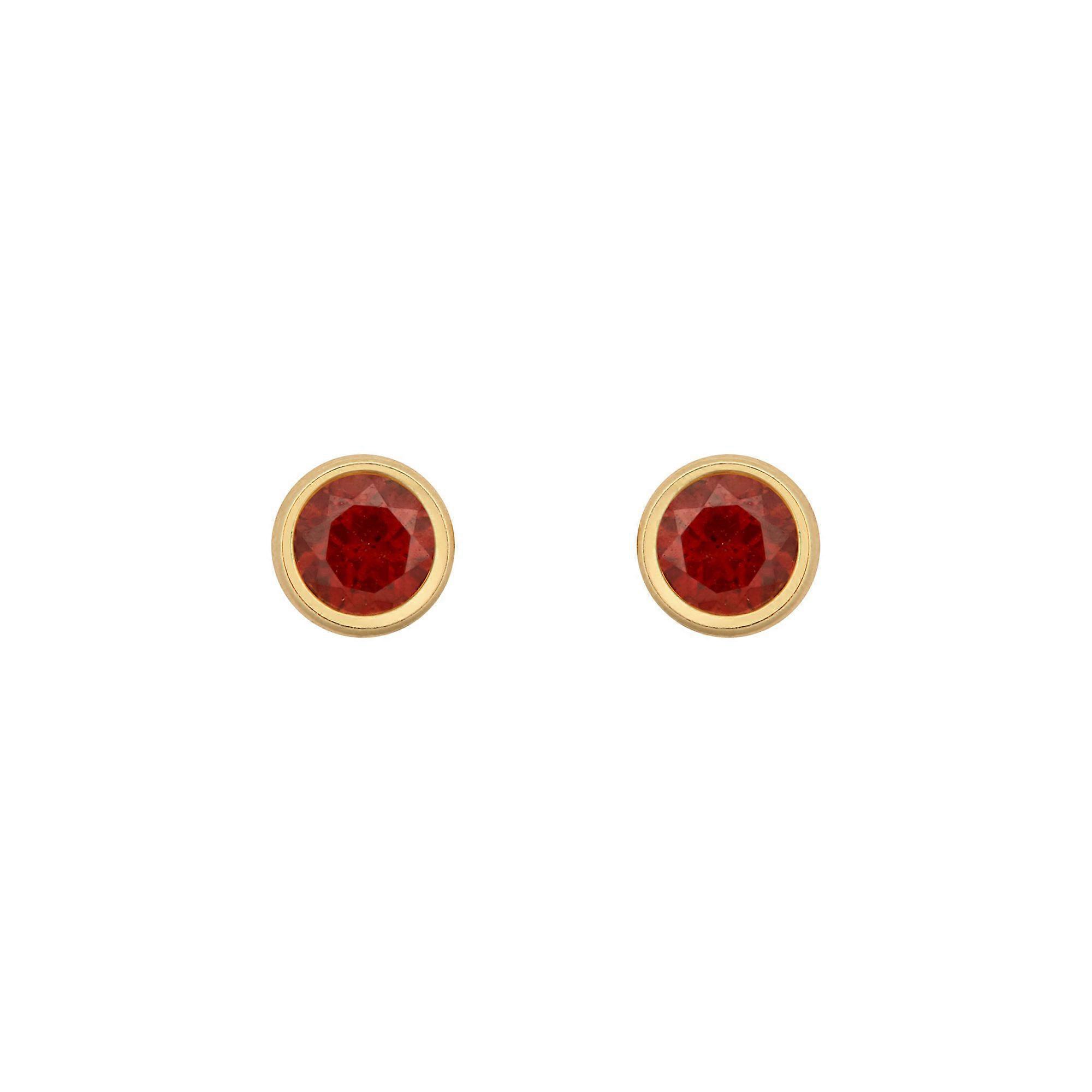 Jewelco London Ladies 9ct Yellow Gold Wine Round Garnet Donut Bezel Solitaire Stud Earrings, 3mm