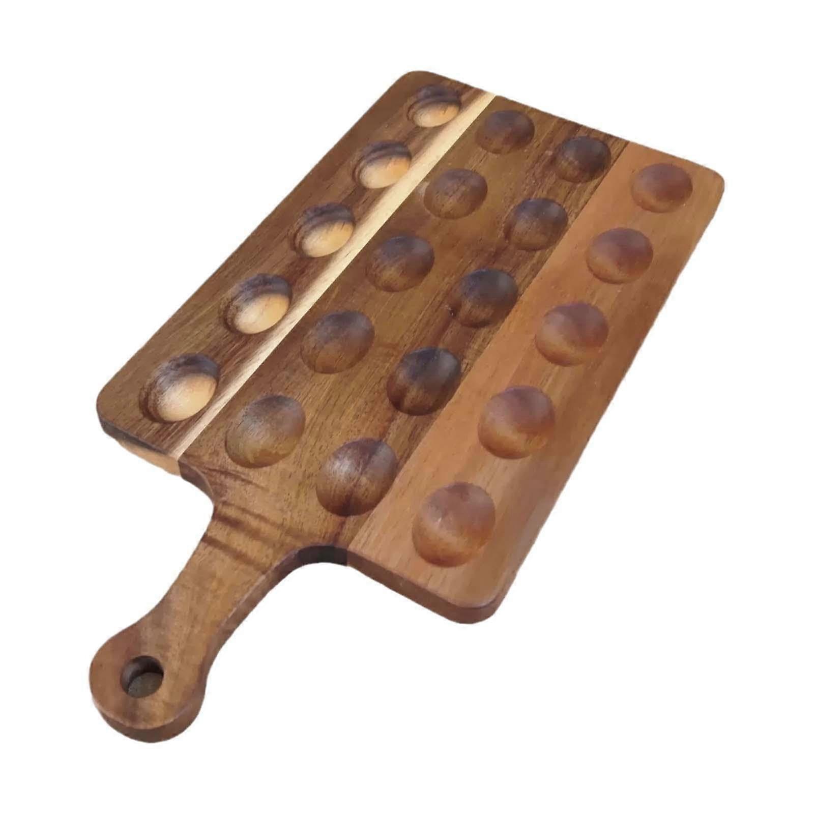 Wooden Egg Holder Rustic Deviled Egg Platter with Handle for Kitchen Countertop and Fridge