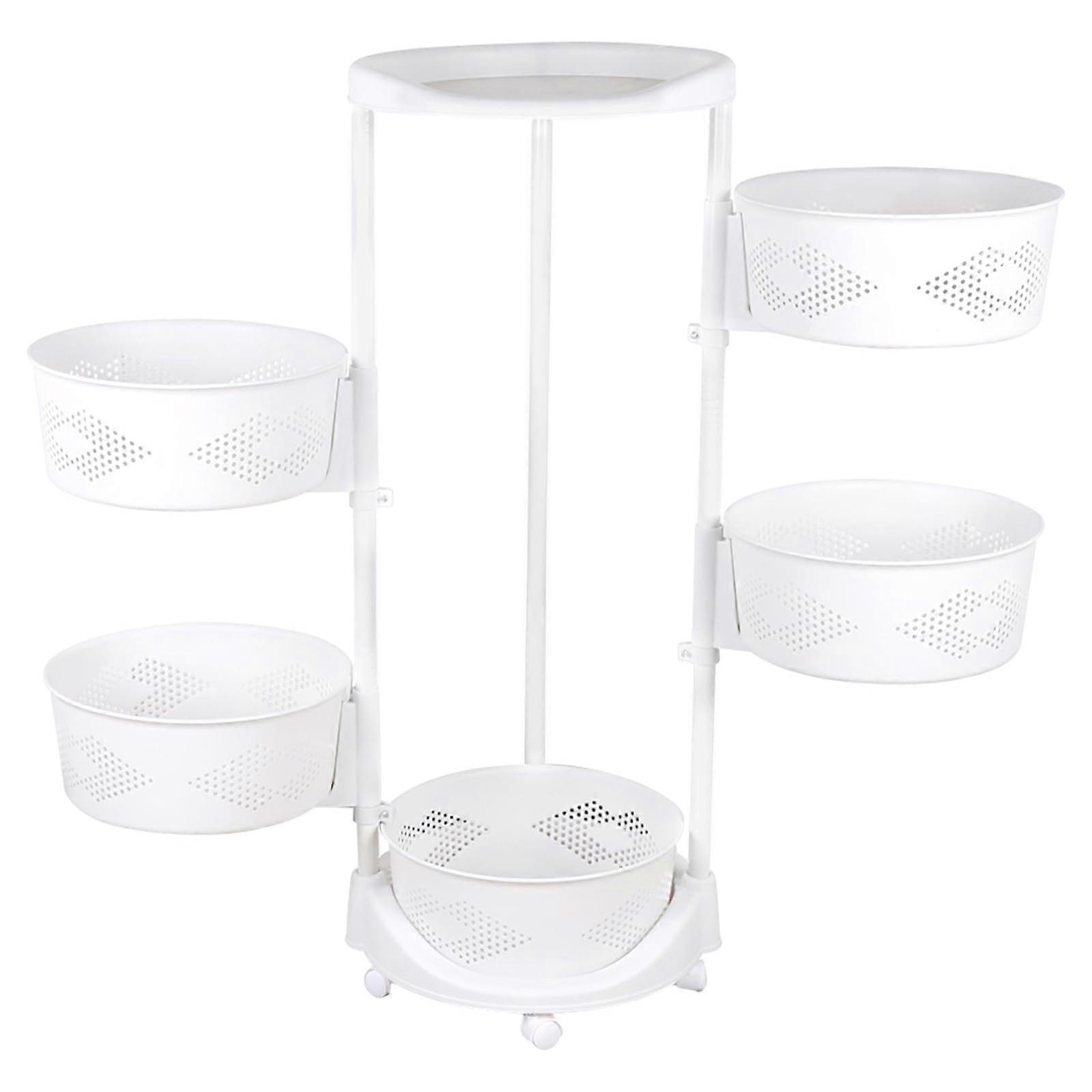 5 Tier Kitchen Storage Rack with Wheels, 360° Rotating Large Capacity Floor Organizer Basket