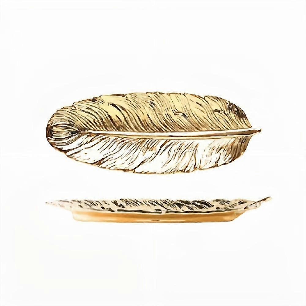 Luxury Ceramic Serving Plates with Golden Feather Design, Large Elegant Tableware Platter