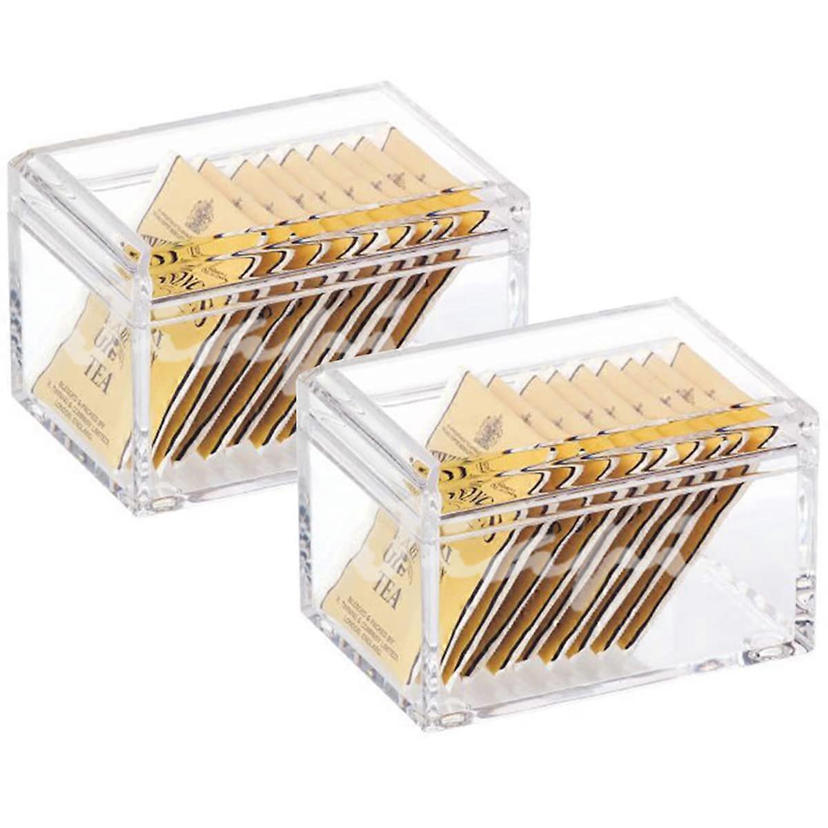 2pcs Acrylic Sugar Packet Holder with Lid, Square Tea Bag Storage Container, 4 Inch Durable Design