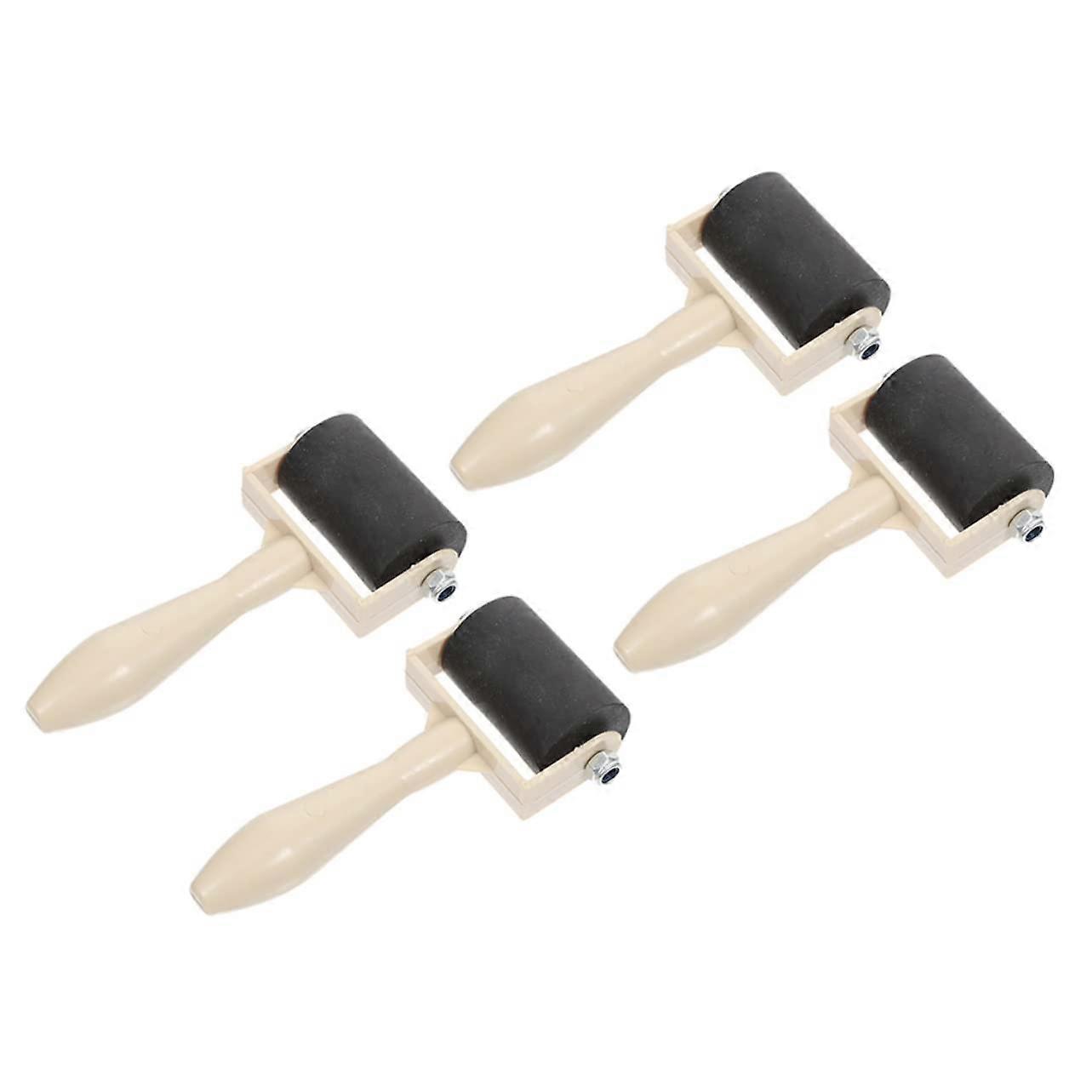 Printmaking Ink Roller Set 4pcs with Mini Rubber Brayer for Art Crafts and Glue Application