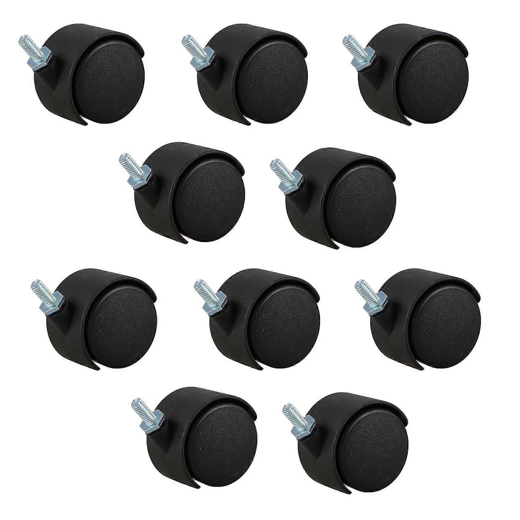 10Pcs 6mm Threaded Stem 40mm Dual Wheel Rotatable Caster Black