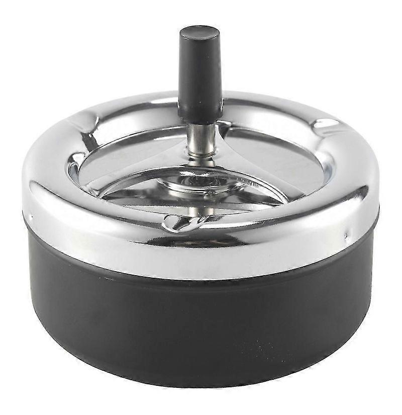Round Push Down Ashtray with Spinning Tray, Black