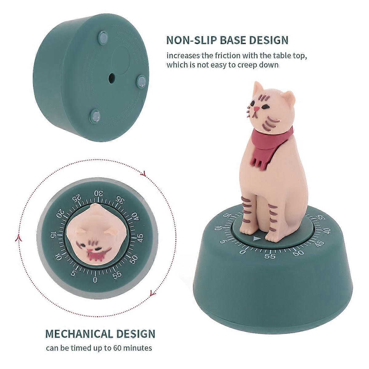 Green Clockwork Timer Cat Design for Time Keeping Kitchen Use