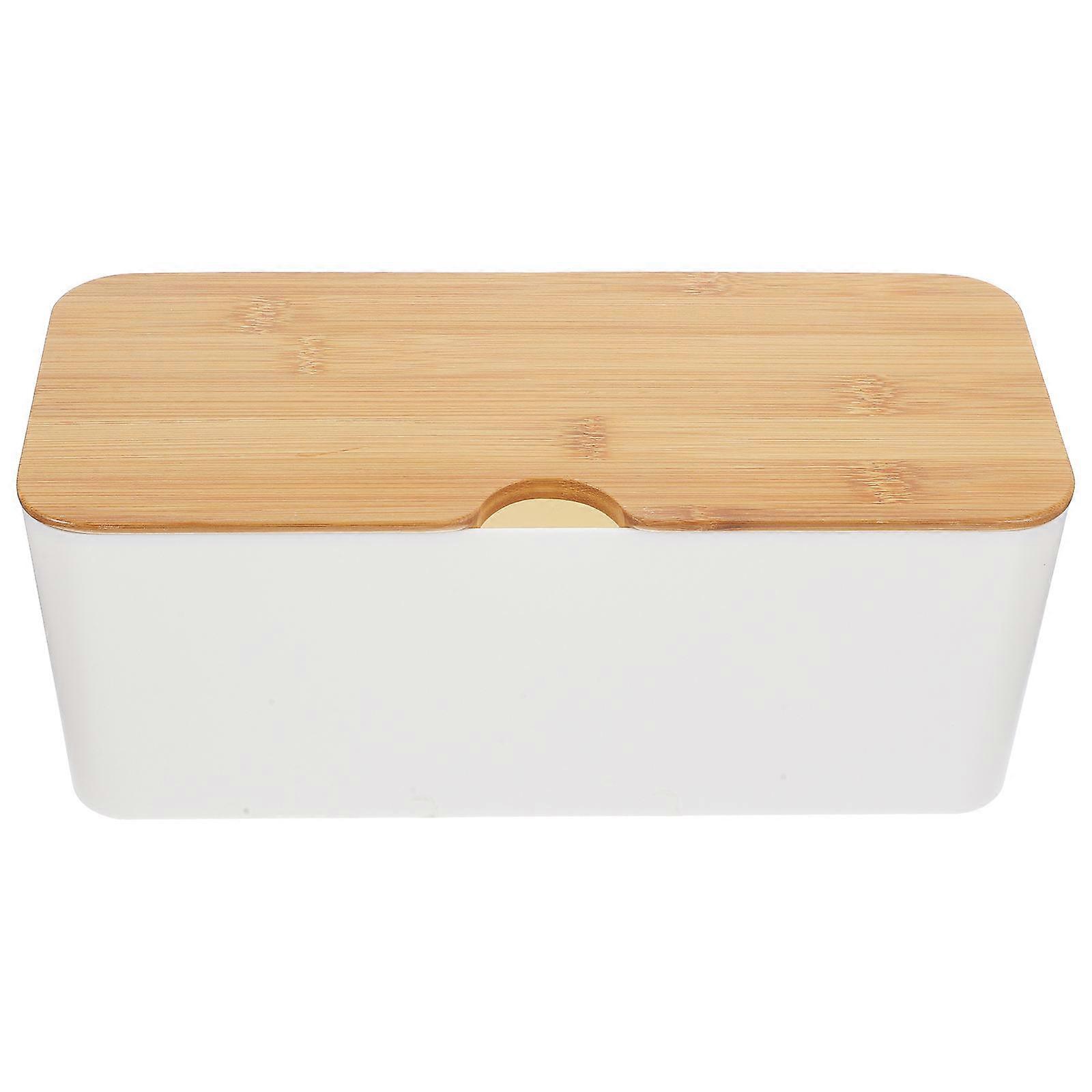 Cord Organizer Wire Box for Storage Use Bamboo Lid Cable Management