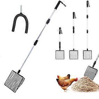 Chicken Coop Cleaning Tool 3in1 Extendable Poop Scoop Shovel with Adjustable Handle and Detachable Sifter Black
