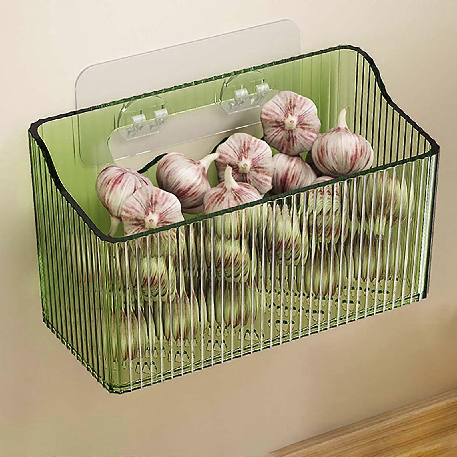 Wall Mounted Storage Basket, Stackable Clear Plastic Makeup Organizer, NoDrill Green 1pc