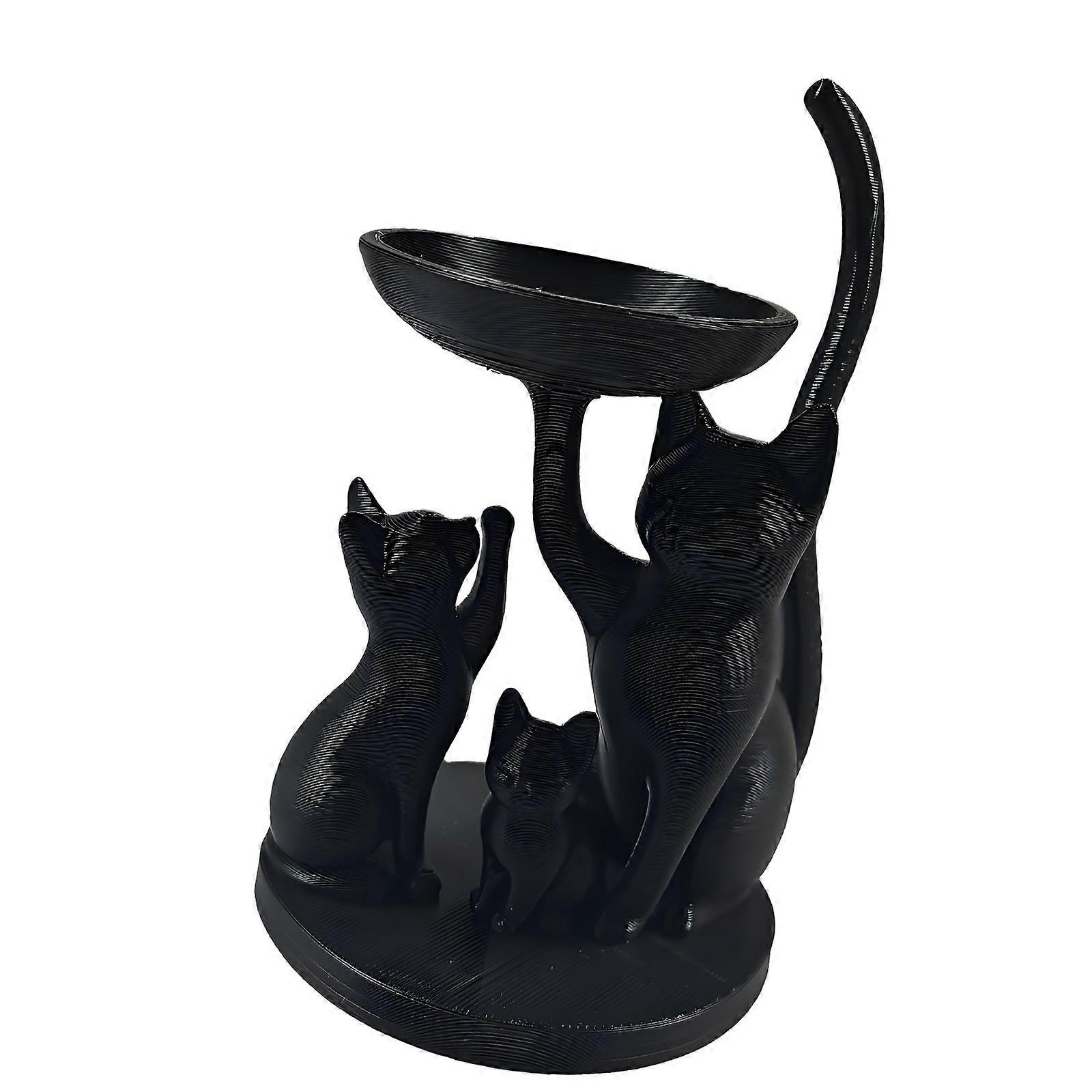Plateau de rangement multifonctionnel à motif chats pour boucles d'oreilles et bracelets, décoration pour la maison et le bureau, noir
