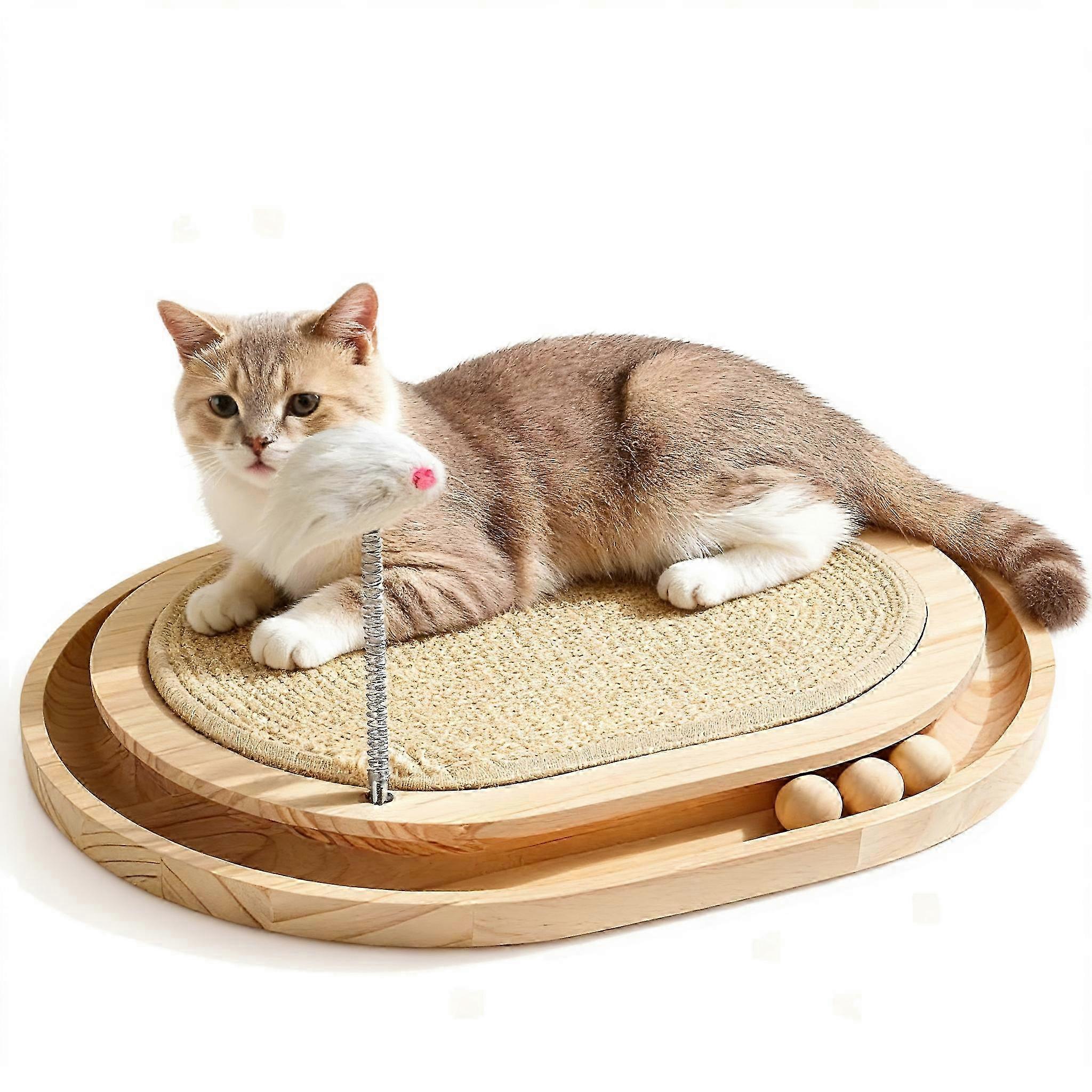 Multi Functional Cat Ball Track With Cat Toys Interactive And Scratch Friendly Post For Active Cats Scratching Post