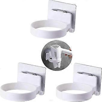 3 Pack Hair Dryer Rack Holder with Sucker, Plastic Wall Mount Hair Dryer Rack, No Trace(White)
